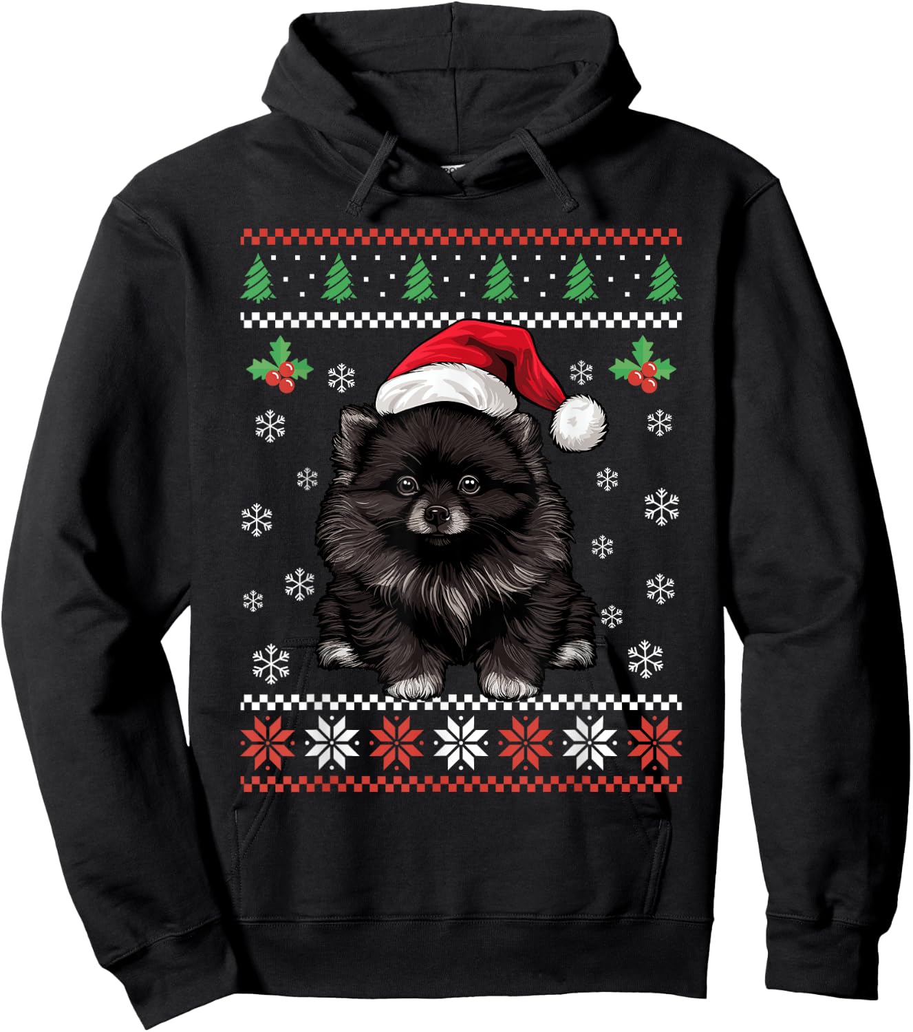 Black Pomeranian Ugly Christmas Sweater Xmas For Adults Kids Hoodie - Hoodie | Black