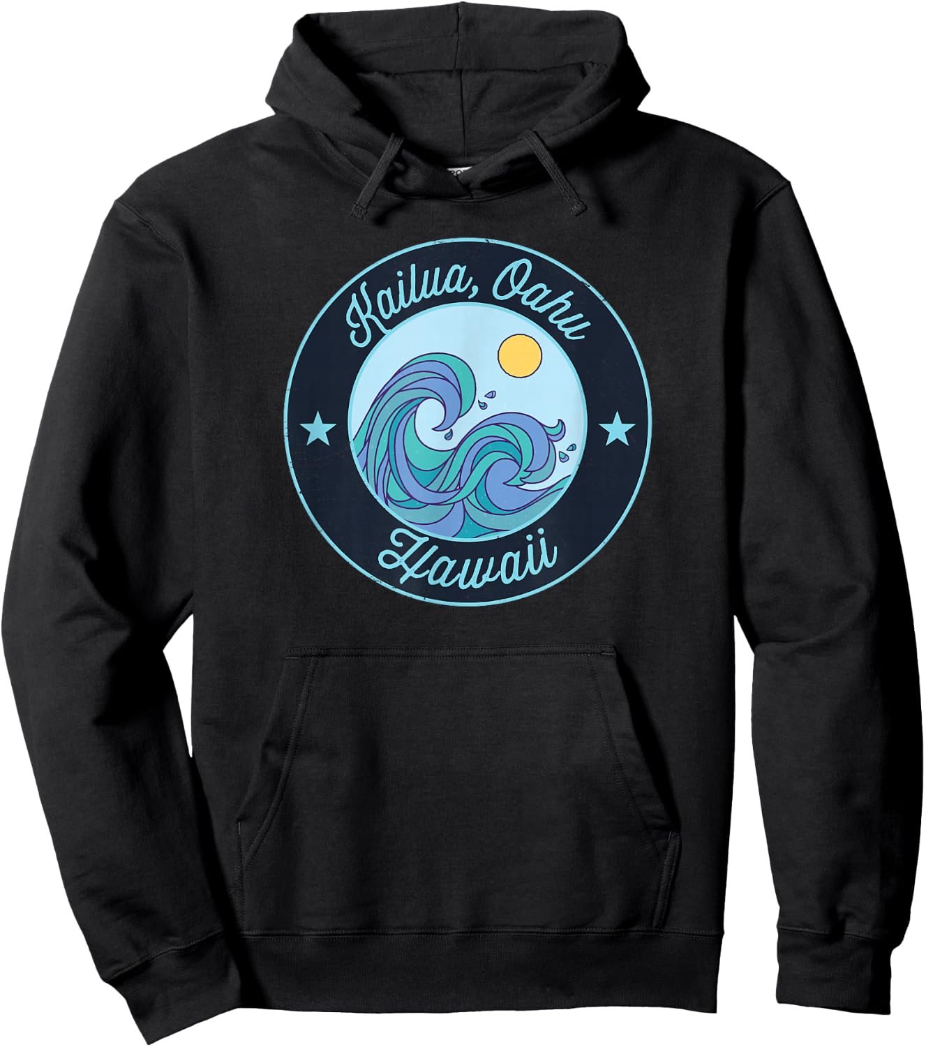 Kailua, Oahu HI Hawaii Souvenir Nautical Surfer Graphic Hoodie - Hoodie | Black