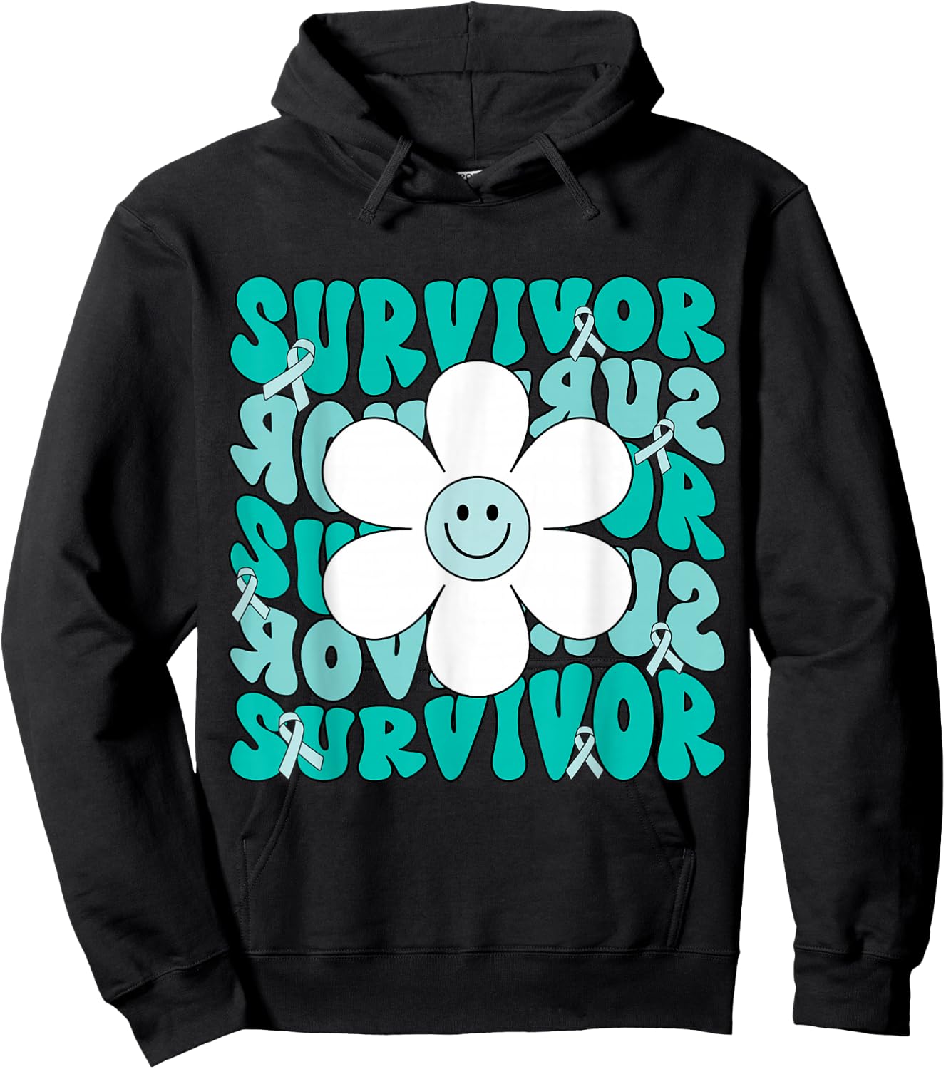 Ovarian Cancer Teal Ribbon Ovarian Cancer Survivor Hoodie - Hoodie | Black