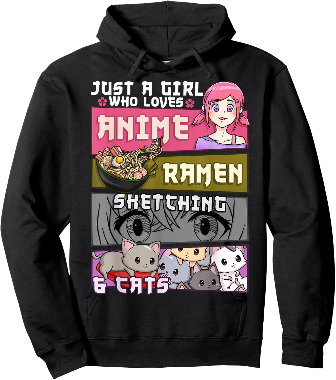 Ramen Cat Anime Sketching Just a Girl Who Loves Small Hoodie - Hoodie | Black