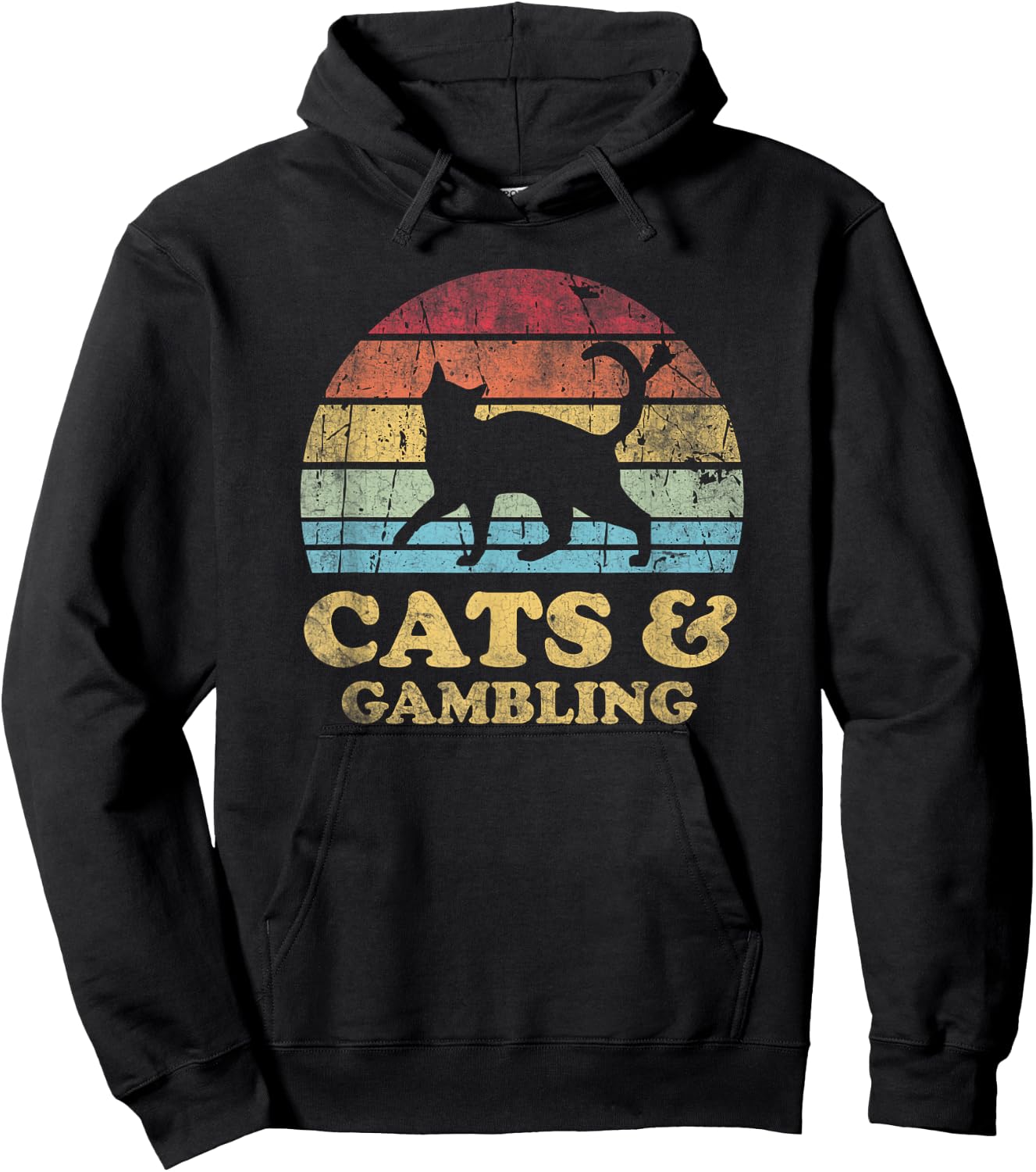 Funny Cats Gambling Vintage Distressed Retro Hobby Hoodie - Hoodie | Black