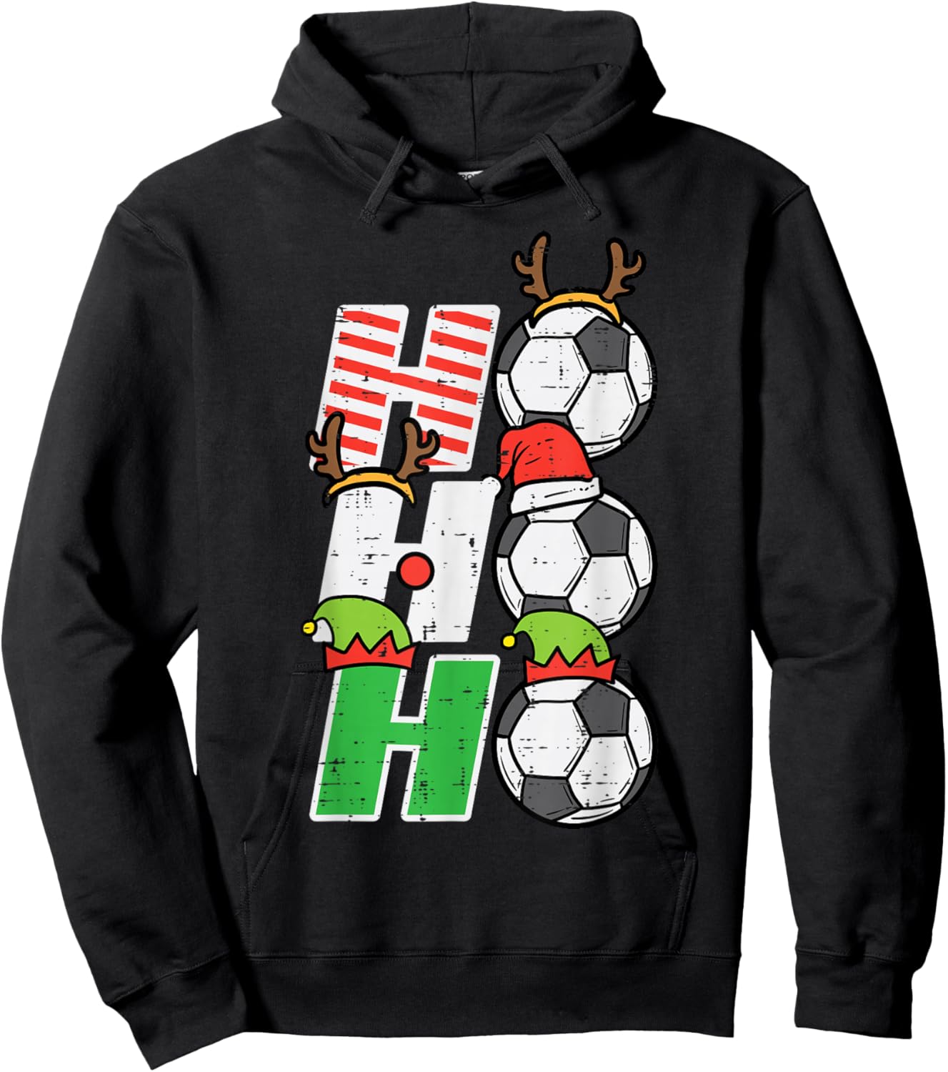 Christmas Football Ho Ho Ho Soccer Xmas Sport Men Women Kids Hoodie - Hoodie | Black