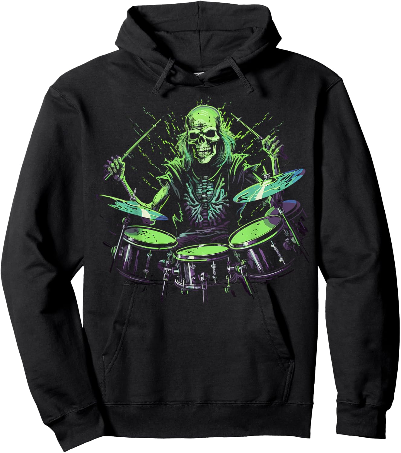 Skeleton Drummer Guy Rock And Roll Band Rock On Drum Kit Hoodie - Hoodie | Black