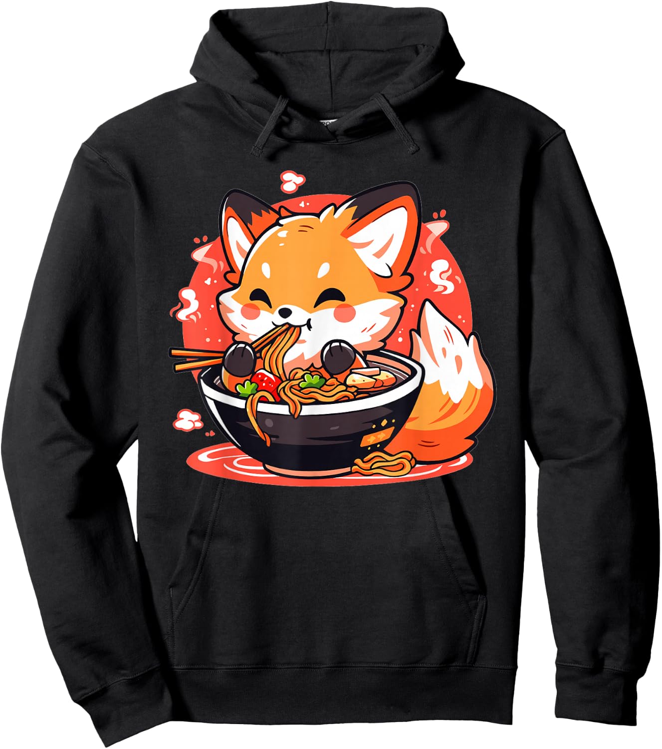 Fox Eating Ramen Cute Kawaii Japanese Anime Girls Teens Kids Hoodie - Hoodie | Black