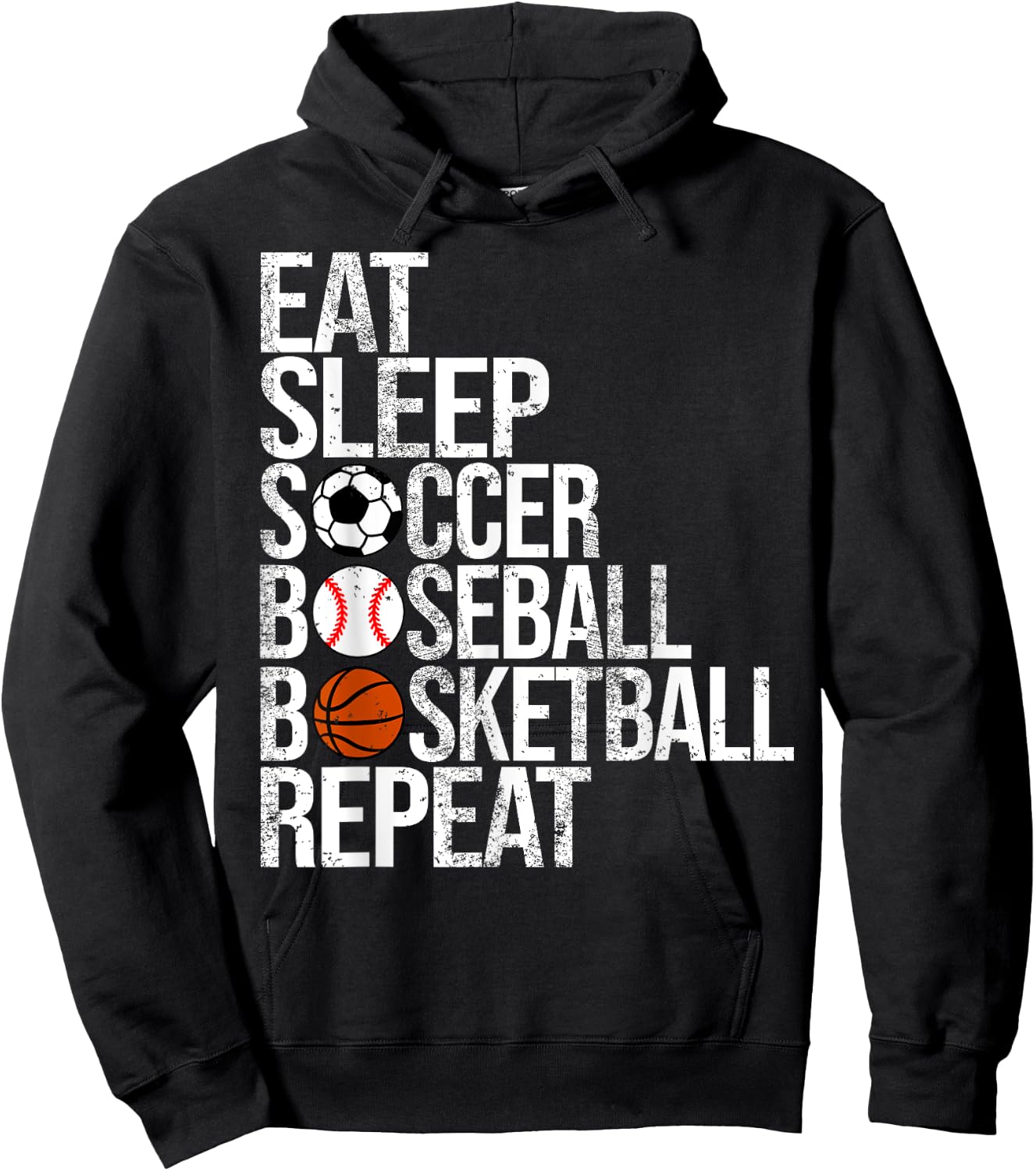 Eat Sleep Soccer Baseball Basketball Repeat Funny Sport Hoodie - Hoodie | Black