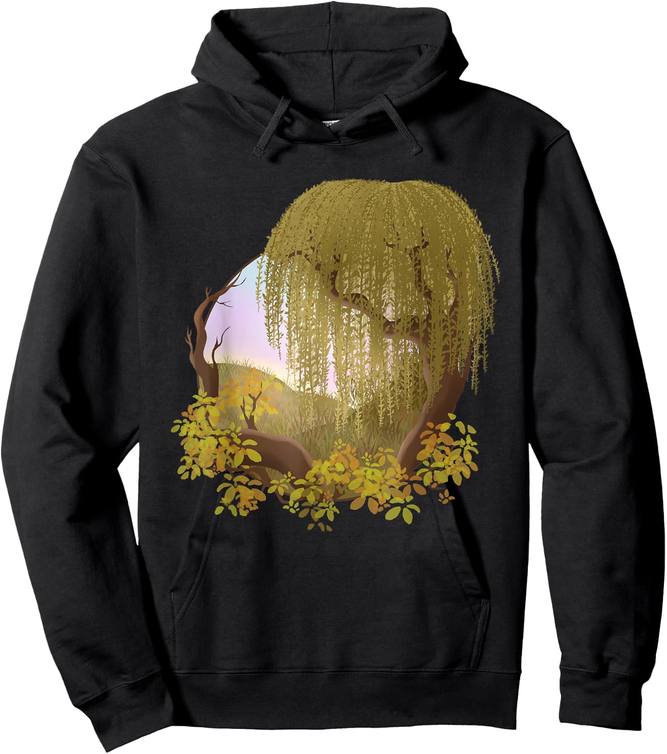 Hill Landscape with Tree Weeping Willow Hoodie - Hoodie | Black