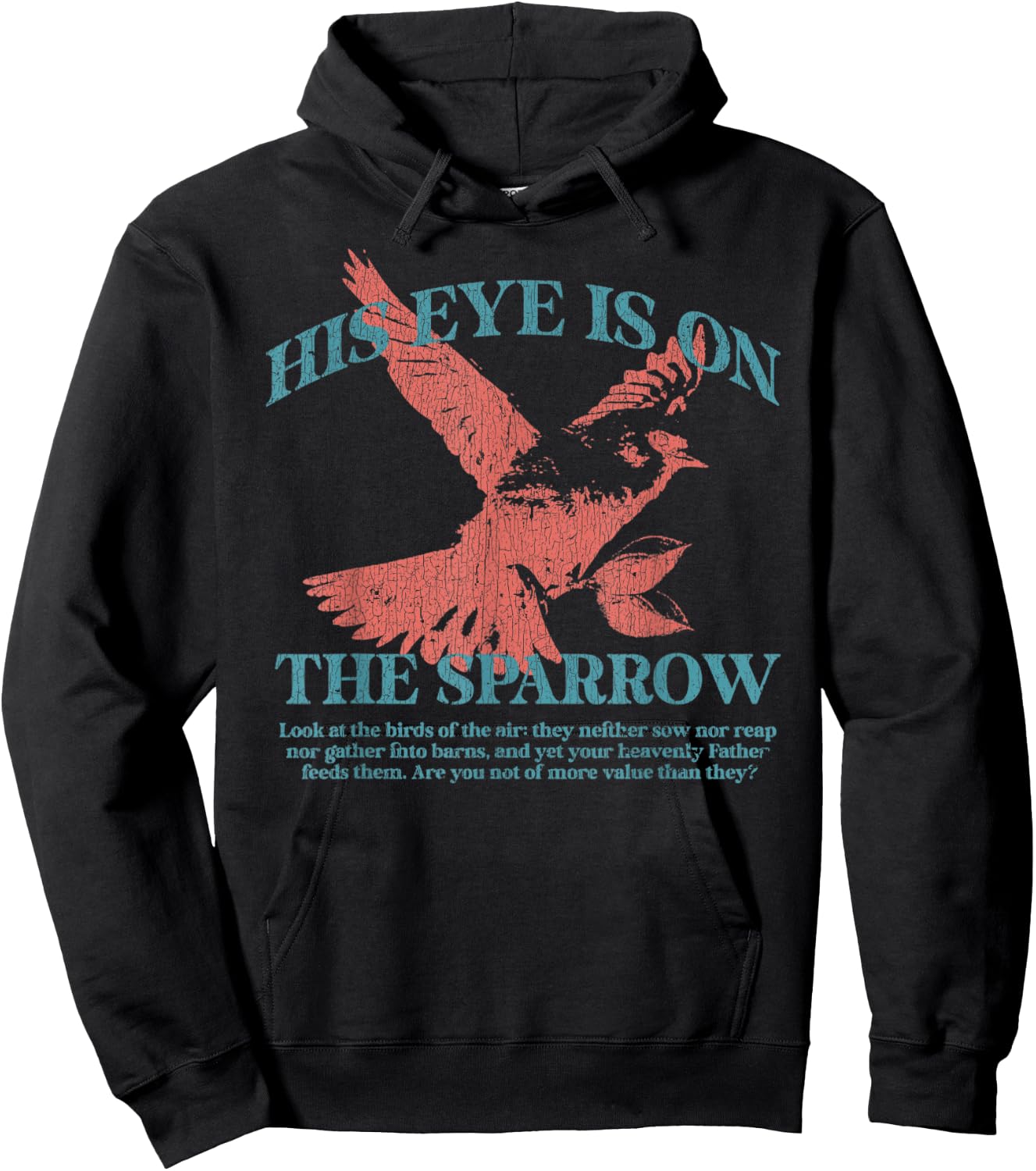 Vintage His Eye Is On The Sparrow Christian Hoodie - Hoodie | Black