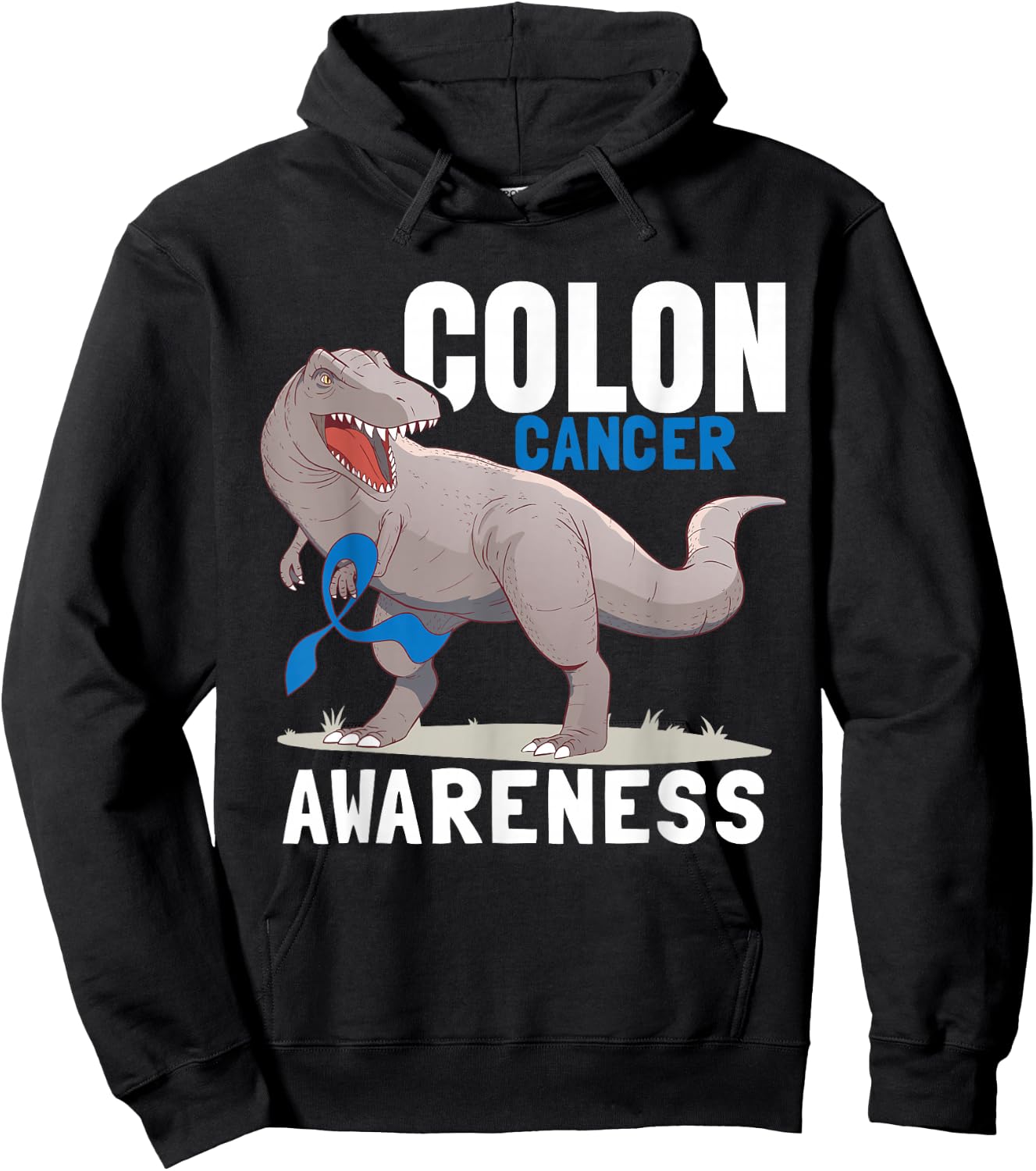 Dinosaur Blue Ribbon Colorectal Colon Cancer Awareness Hoodie - Hoodie | Black