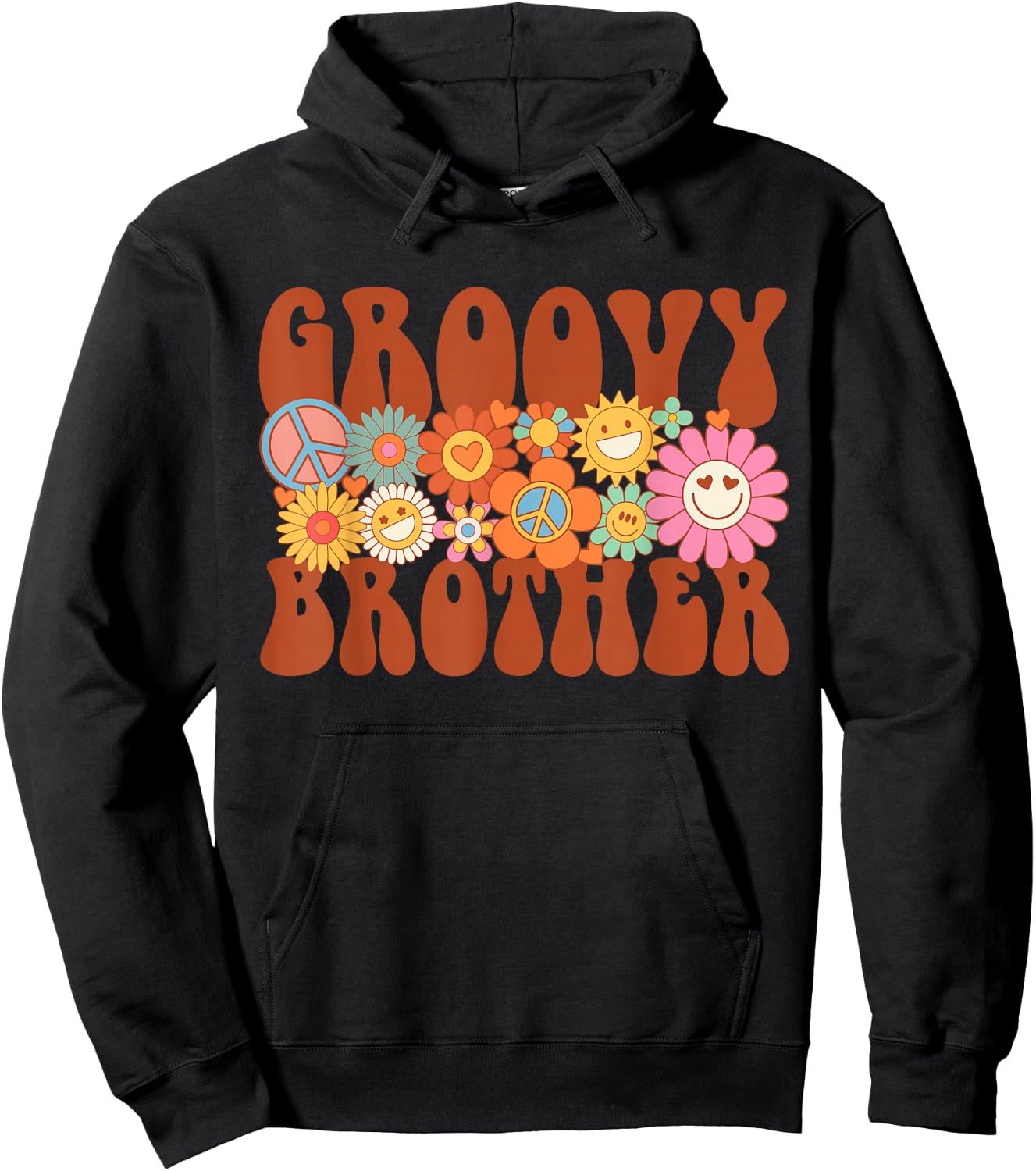 Retro Groovy Brother Matching Family Party Mother's Day Hoodie - Hoodie | Black