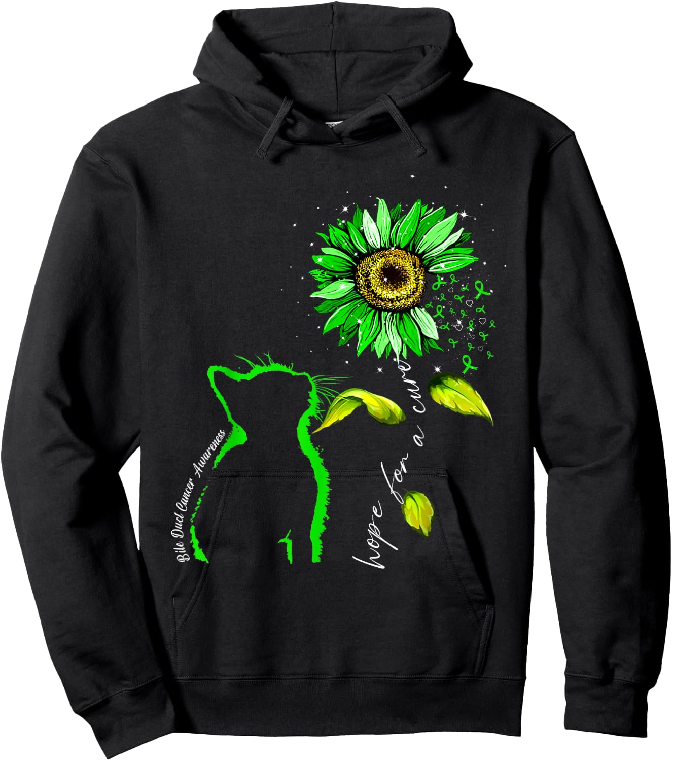 Sunflower Cat Green Bile Duct Cancer Awareness Hoodie - Hoodie | Black