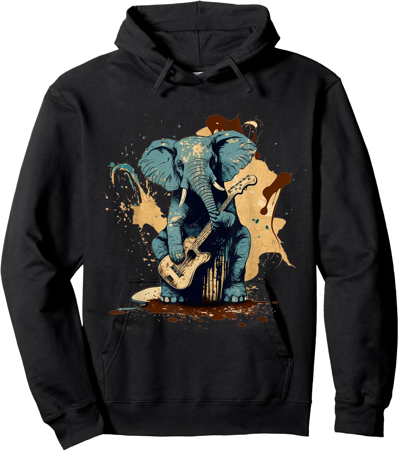 Rock & Roll Elephant playing a guitar Hoodie - Hoodie | Black