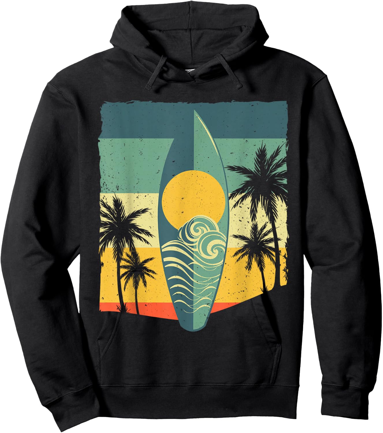 Cool Surfboard Women Surfer Retro Surf Sunset Beach Hoodie - Hoodie | Black