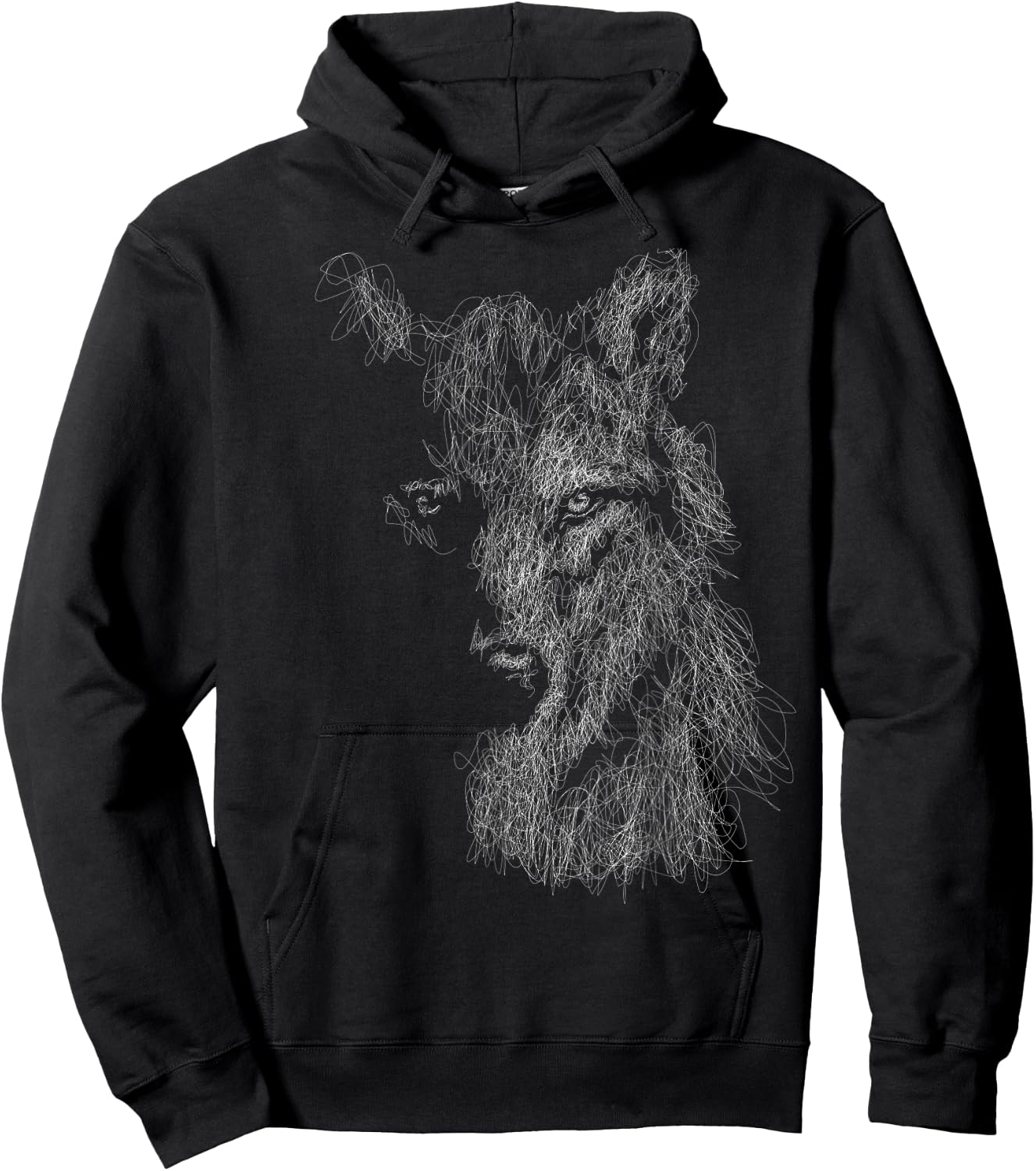 wolf scribble head art Face sketch for lover wolves wildlife Hoodie - Hoodie | Black