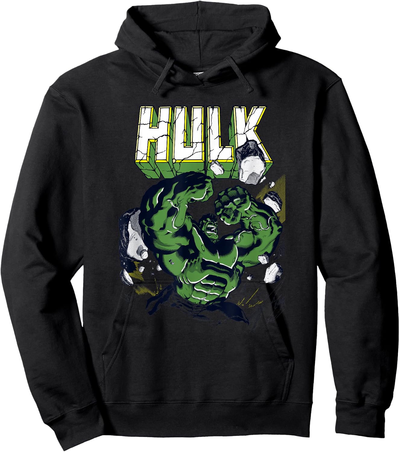 Marvel Comics Retro Classic Hulk Smashing Through Rubble Hoodie - Hoodie | Black
