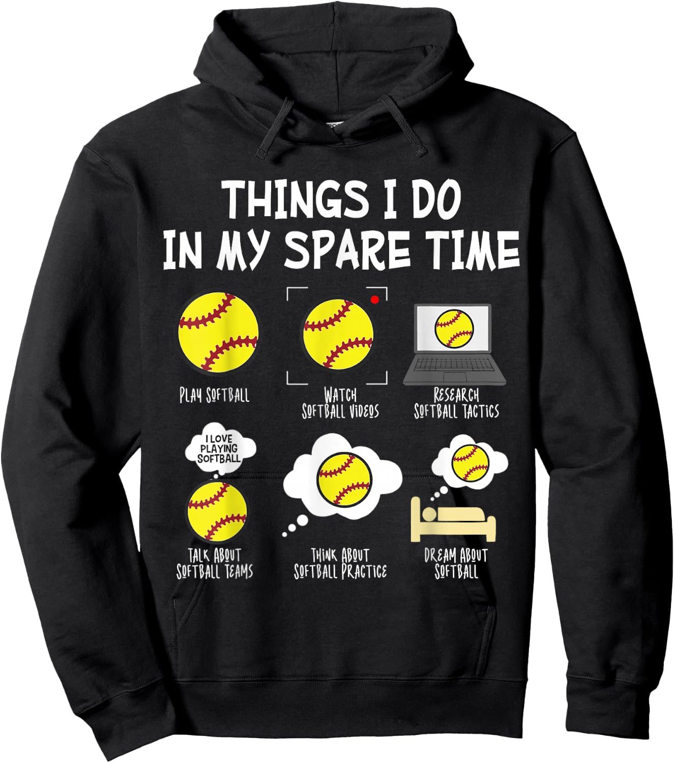 Softball Things I Do in My Spare Time Hoodie - Hoodie | Black