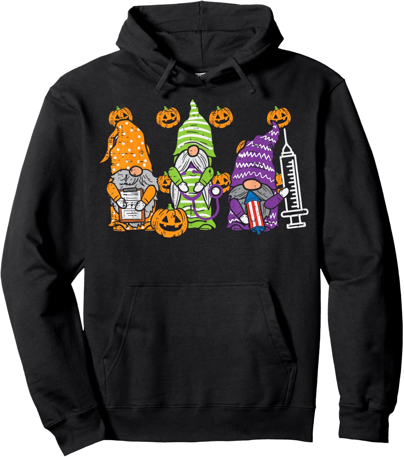 3 Halloween Gnome Nurses Funny Costume Nursing Men Women Hoodie - Hoodie | Black