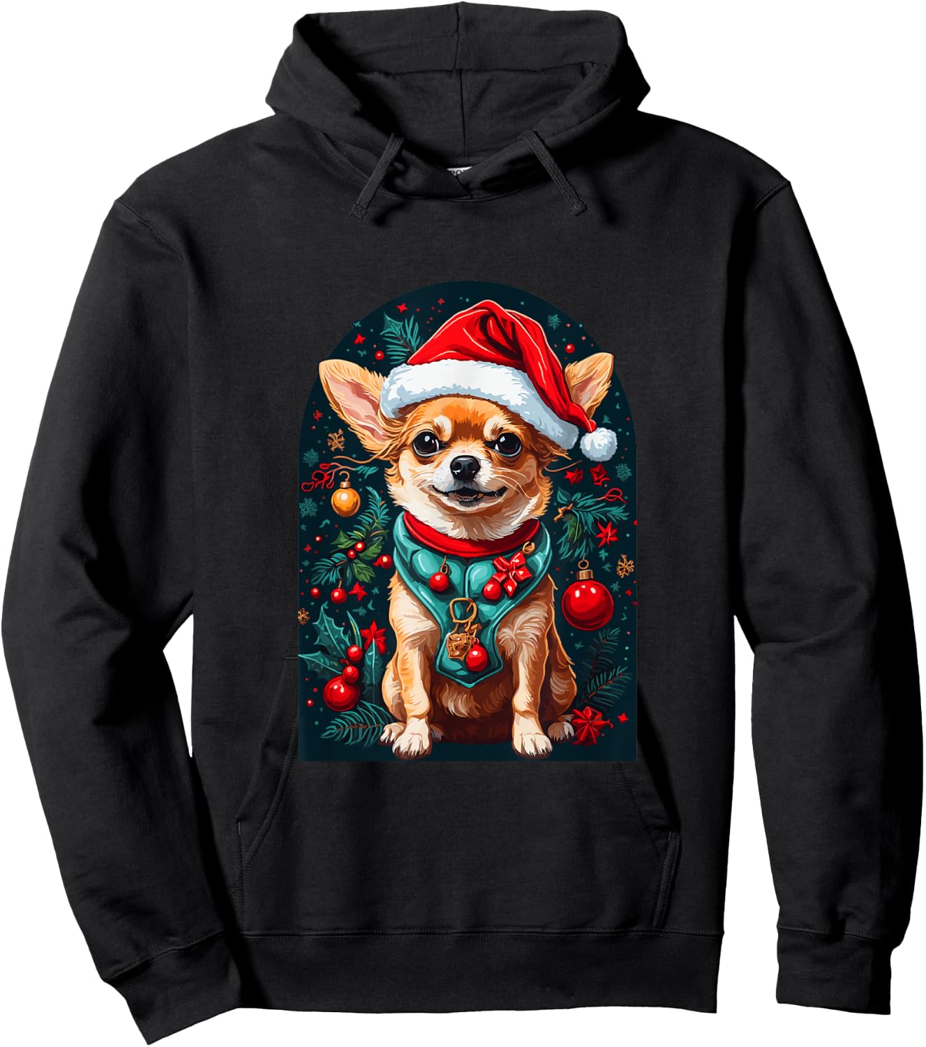 Funny Chihuahua with Santa Hat Xmas Hoodie - Hoodie | Black