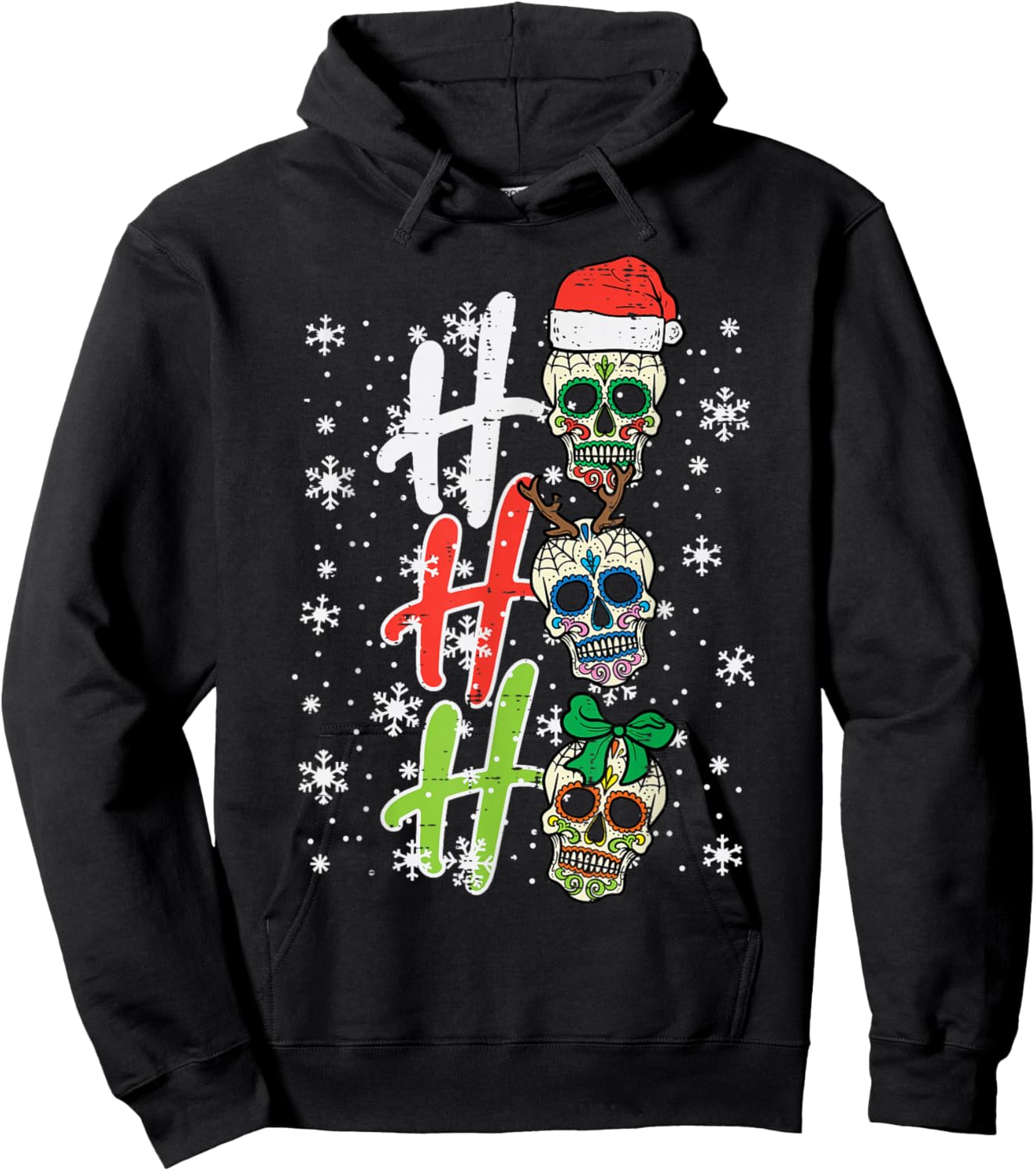 Christmas Sugar Skull Ho Ho Ho Xmas Mexican Men Women Kids Hoodie - Hoodie | Black