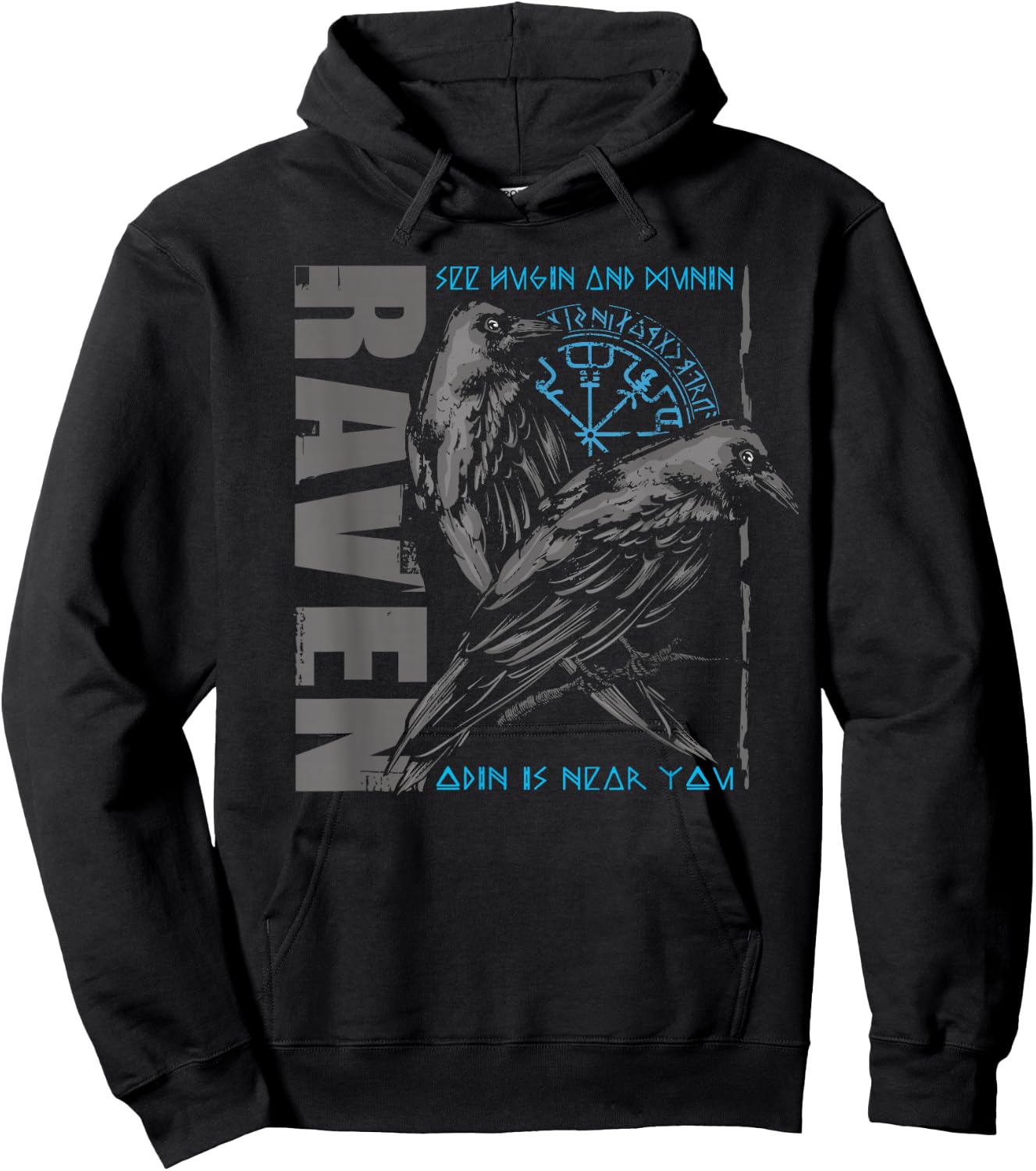 Valhalla Raven Ravens Odin's Runes Norse Compass Viking Hoodie - Hoodie | Black