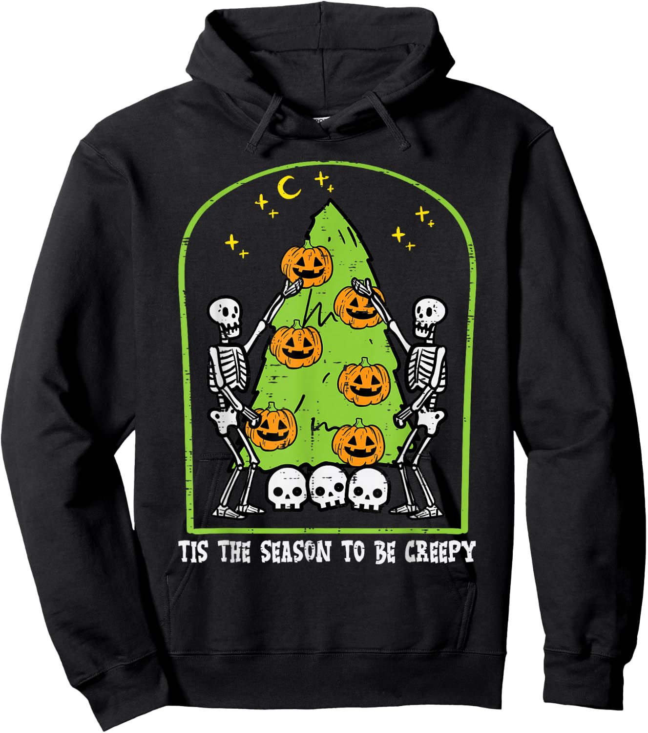 Skeletons Spooky Season Tree Pumpkin Retro VIntage Halloween Hoodie - Hoodie | Black