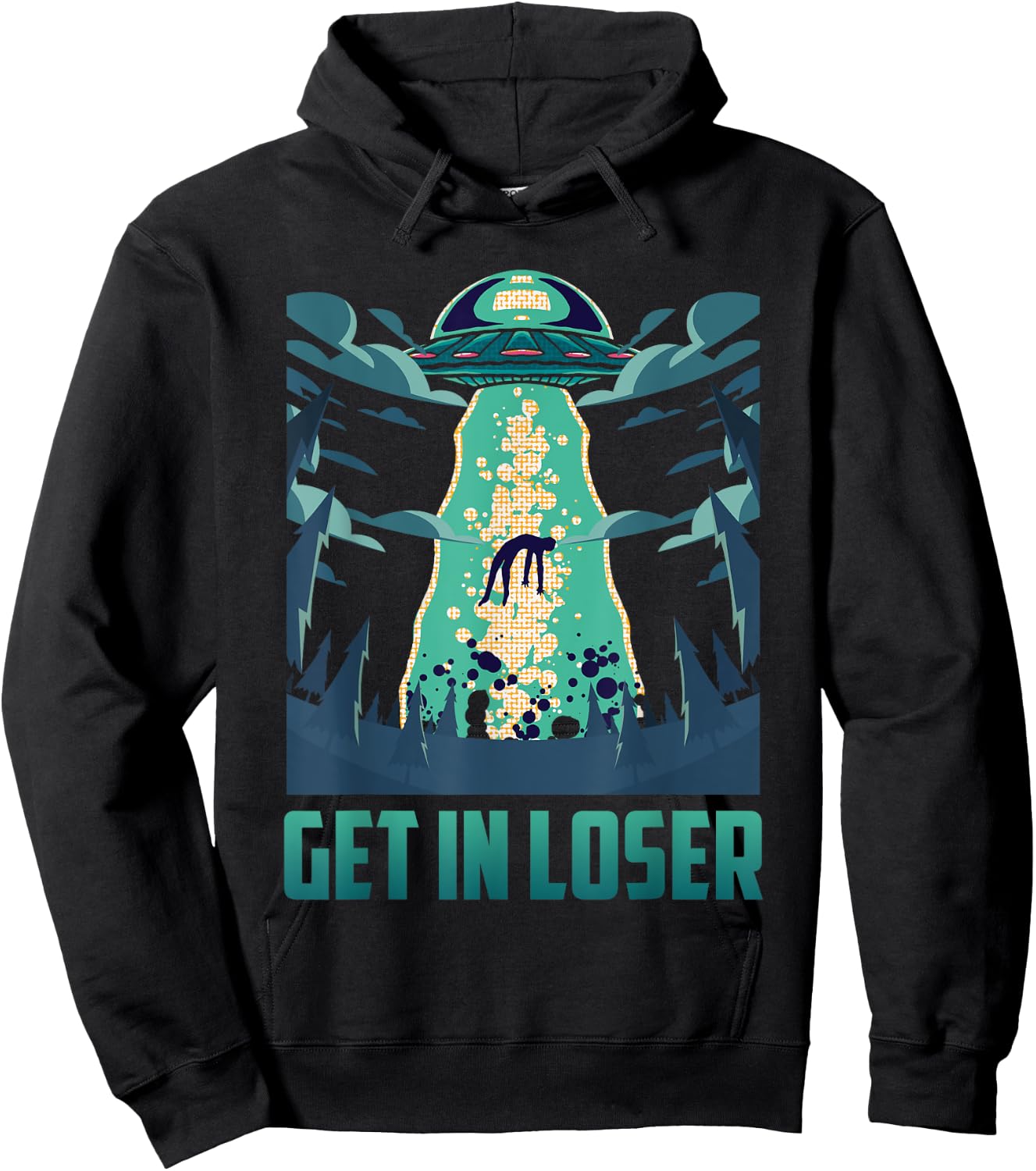 Get In Loser Funny UFO Alien Hoodie - Hoodie | Black