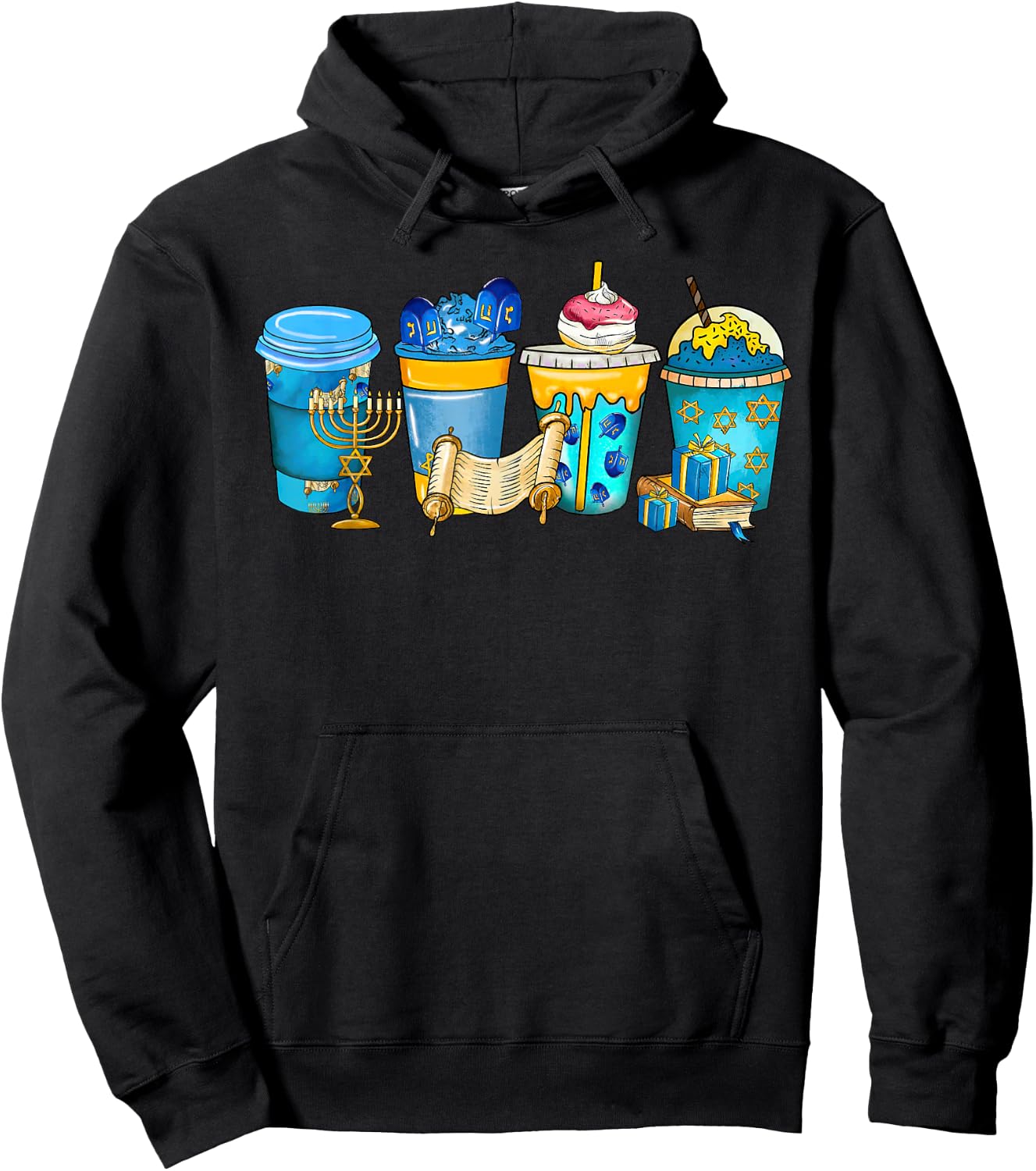 Happy Hanukkah 2022 Hakunnah Drink Menorah Hanukkah Coffee Hoodie - Hoodie | Black