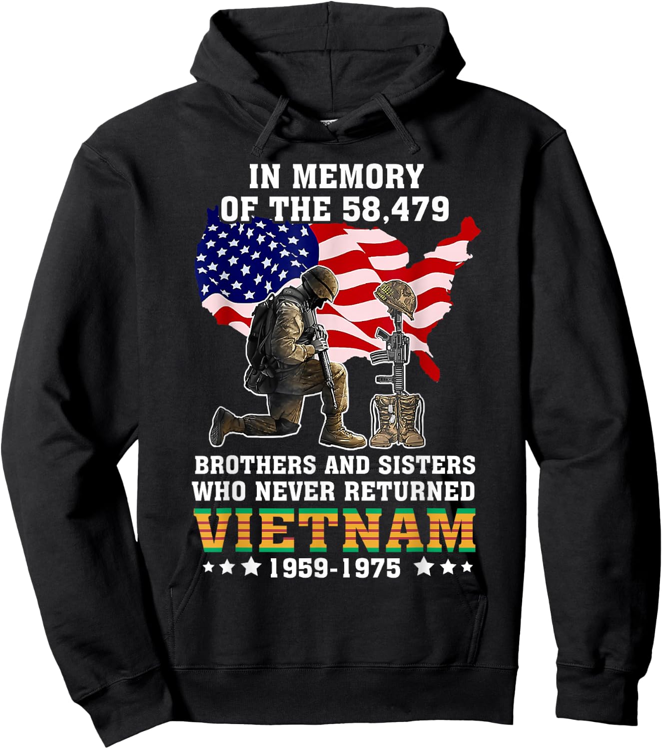 In Memory Of The 58479 Vietnam Veteran Stand For US Flag Hoodie - Hoodie | Black