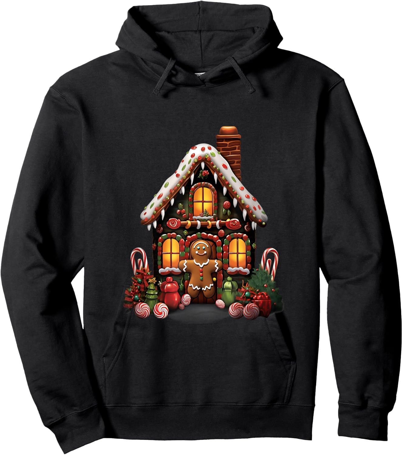 Christmas Gingerbread House Candy Cane X-Mas Pajamas Party Hoodie - Hoodie | Black