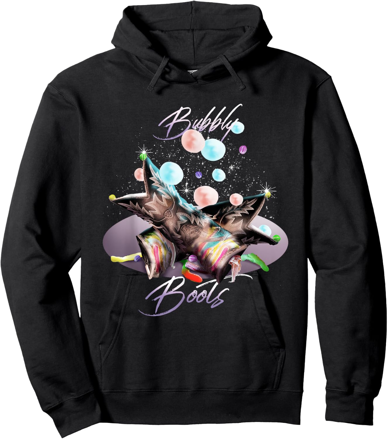 Bubble Gum and Cowboy Boots, Bubbly Boots Hoodie - Hoodie | Black