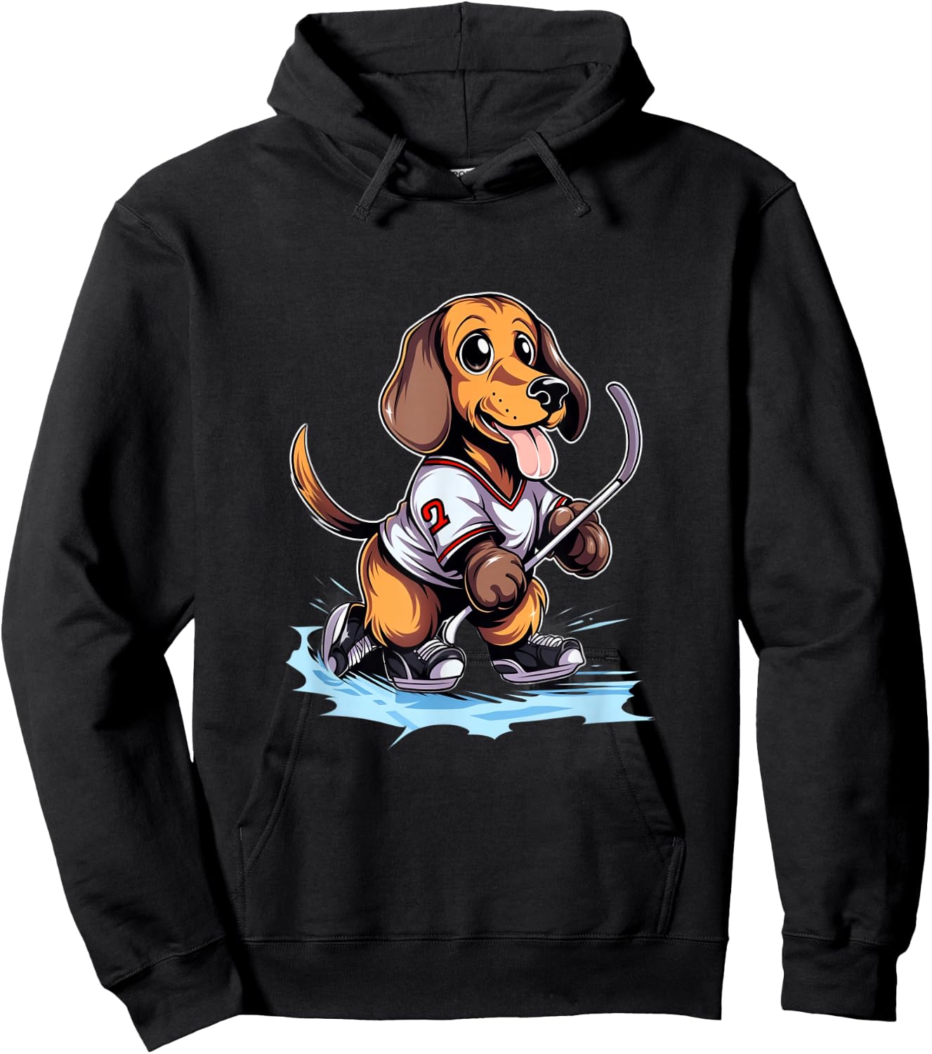 Dachshund Ice Hockey Player Dog Hockey Stick Goalie Hoodie - Hoodie | Black