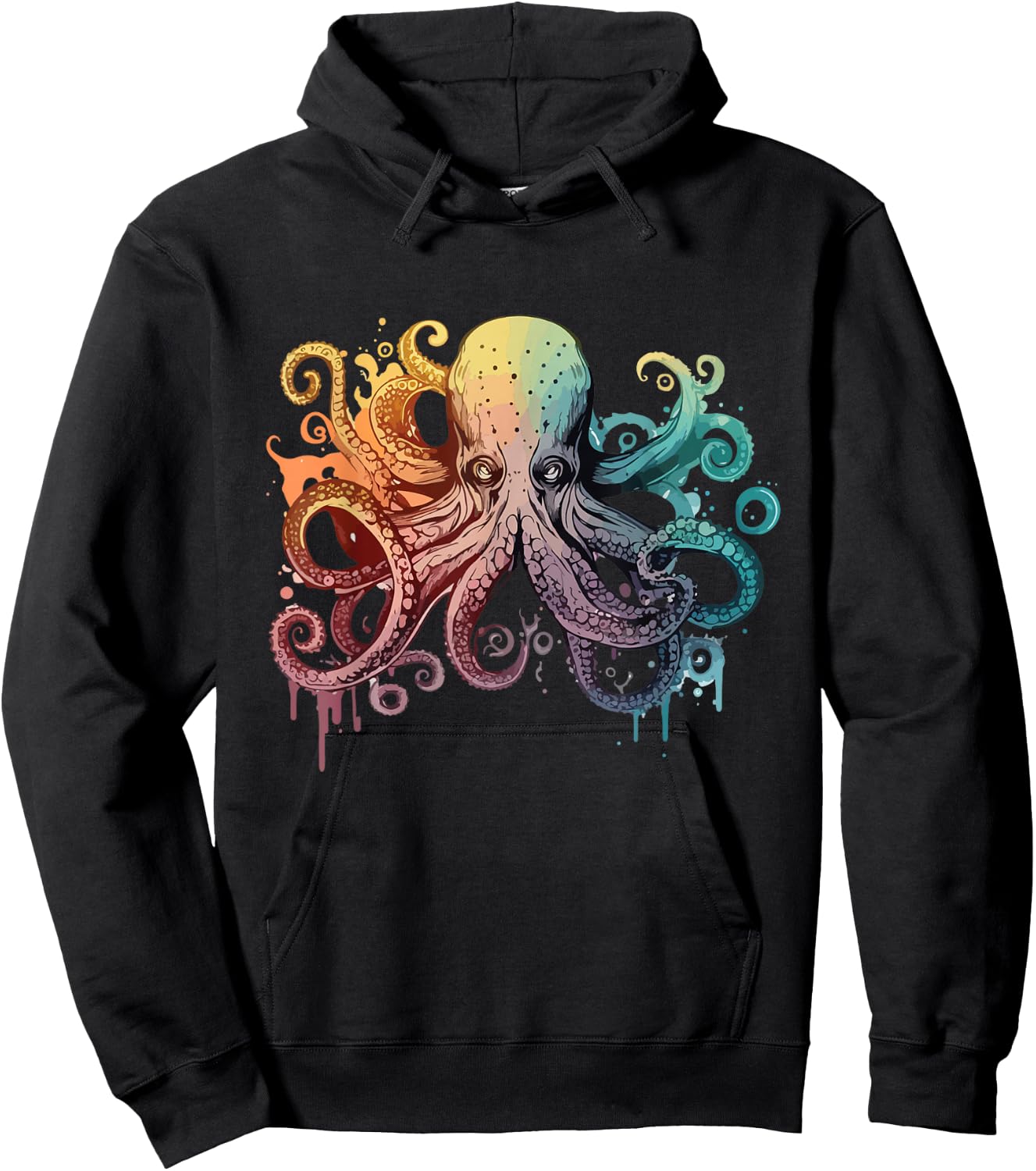 Colorful Octopus Artwork - Watercolor Animal Lover Sea Diver Hoodie - Hoodie | Black