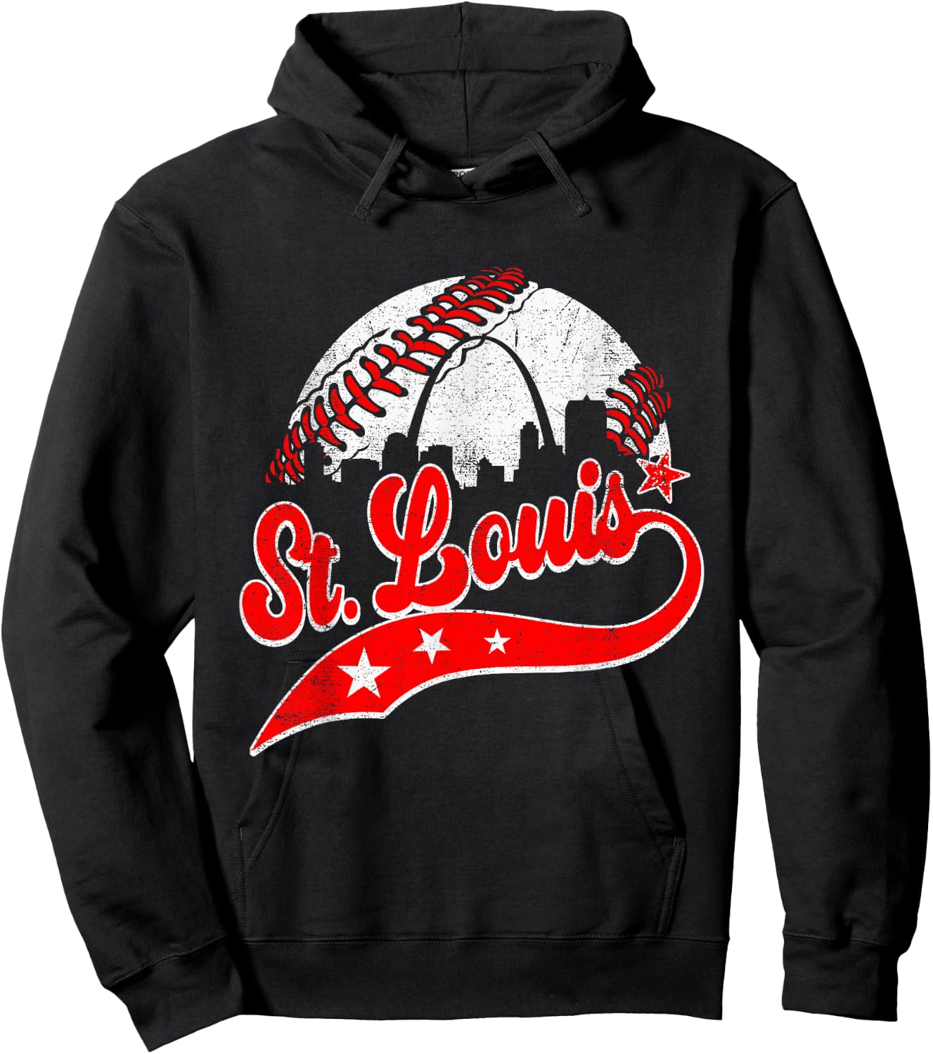 St. Louis Cityscape Distressed Baseball Men Women Kids Hoodie - Hoodie | Black