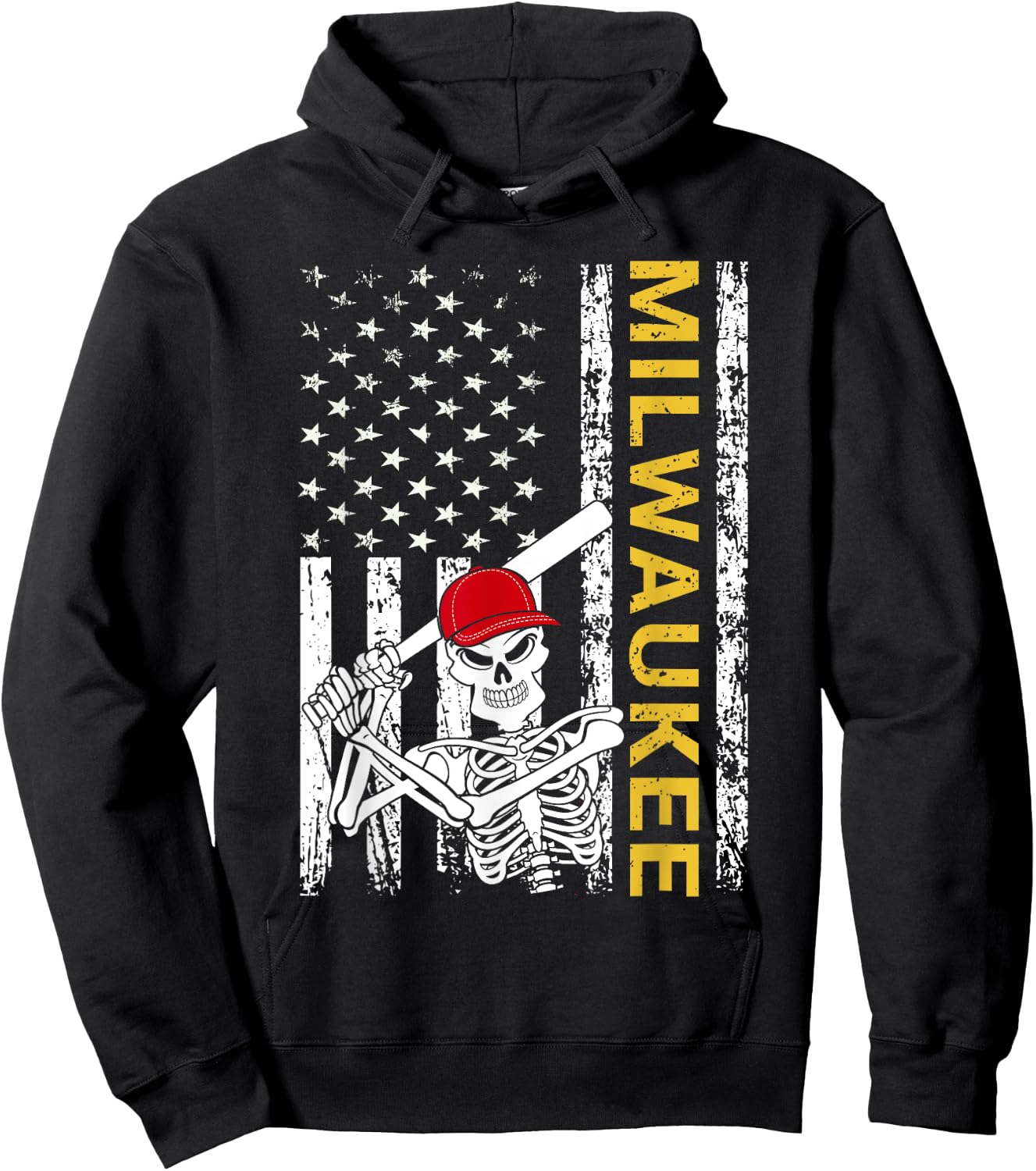 Milwaukee Halloween US Flag Skeleton Baseball Players Hoodie - Hoodie | Black