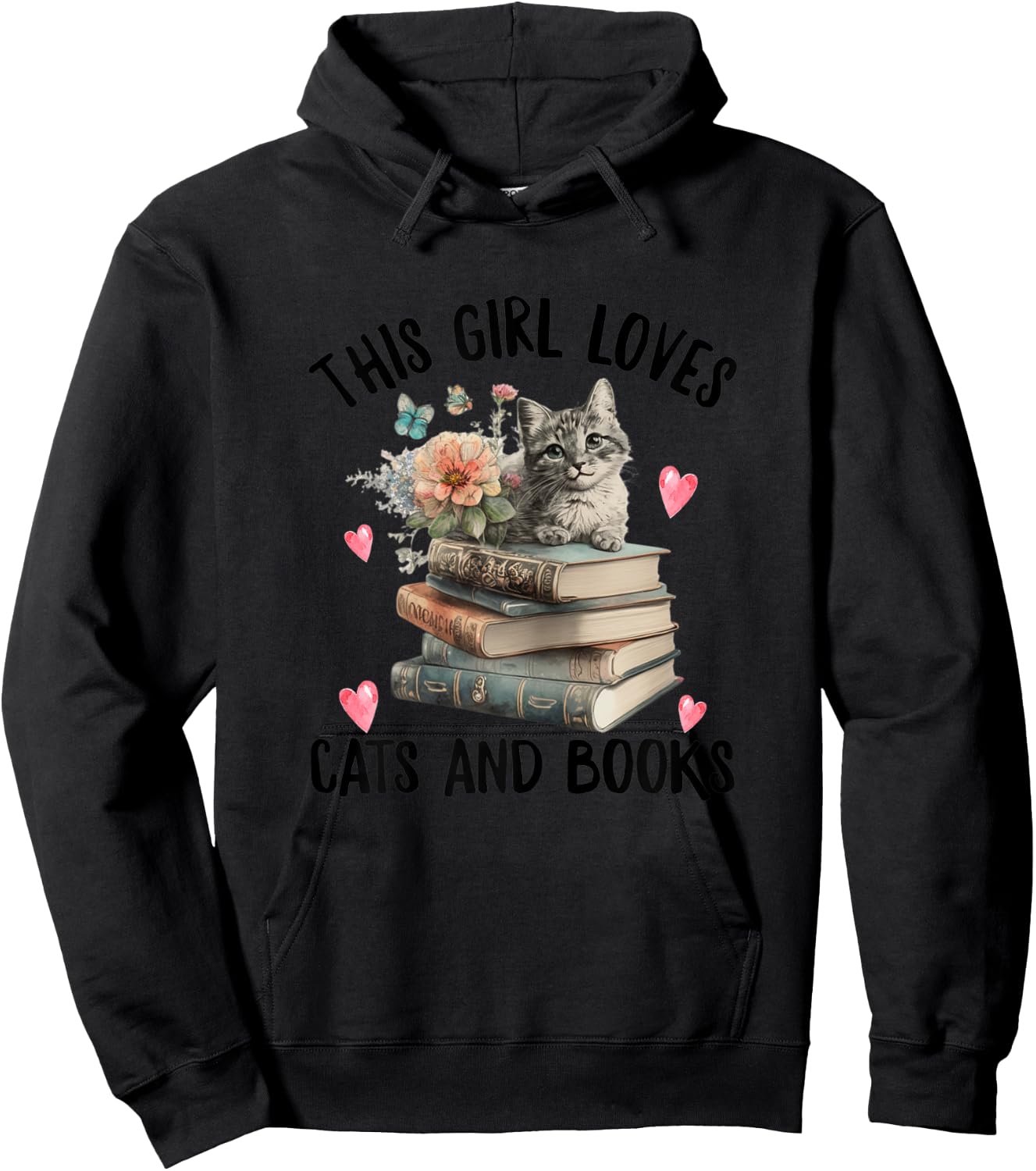 This Girl Loves Cats and Books ok? Funny Cat Watercolor Hoodie - Hoodie | Black