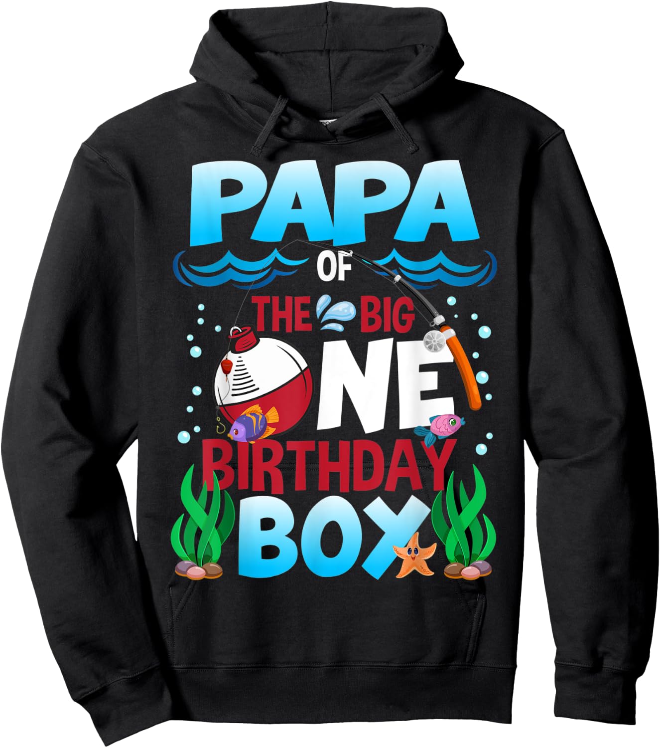 Papa of the Big One Birthday Boy Fishing First Birthday Hoodie - Hoodie | Black