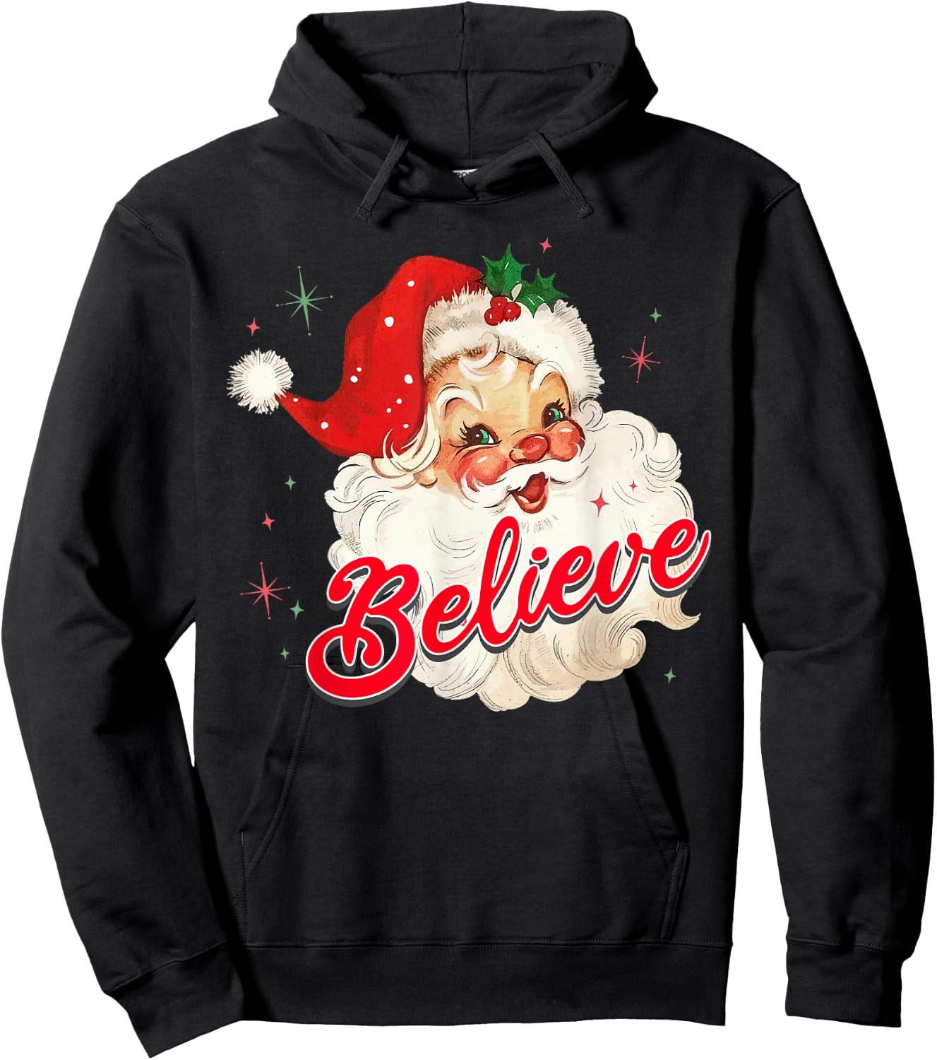 Vintage Santa Claus Believe Christmas Women Boys Girls Hoodie - Hoodie | Black