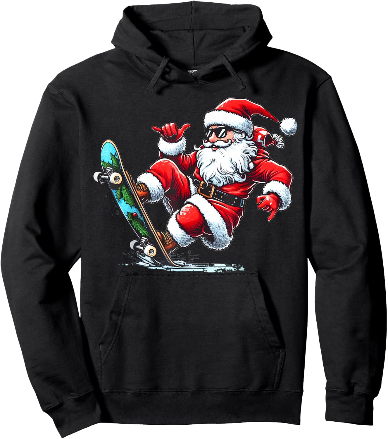 Funny Santa Claus Skateboarding Christmas Gifts Skater Xmas Hoodie - Hoodie | Black
