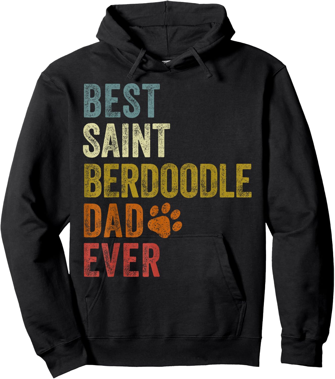 Retro Best Saint Berdoodle Dad Ever Dog Papa Father's Day Women Girls Kids Hoodie - Hoodie | Black