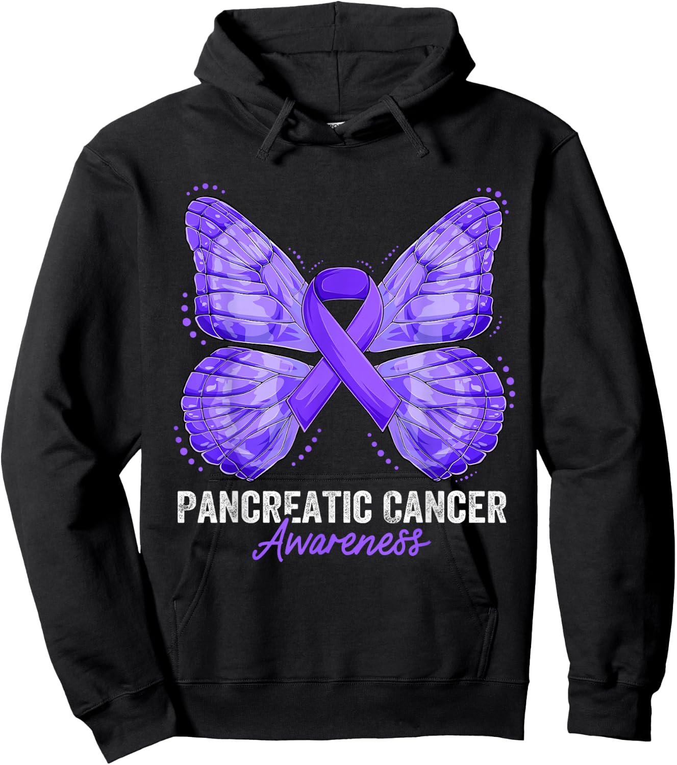 Pancreatic Cancer Awareness Month Butterfly Purple Ribbon Hoodie - Hoodie | Black