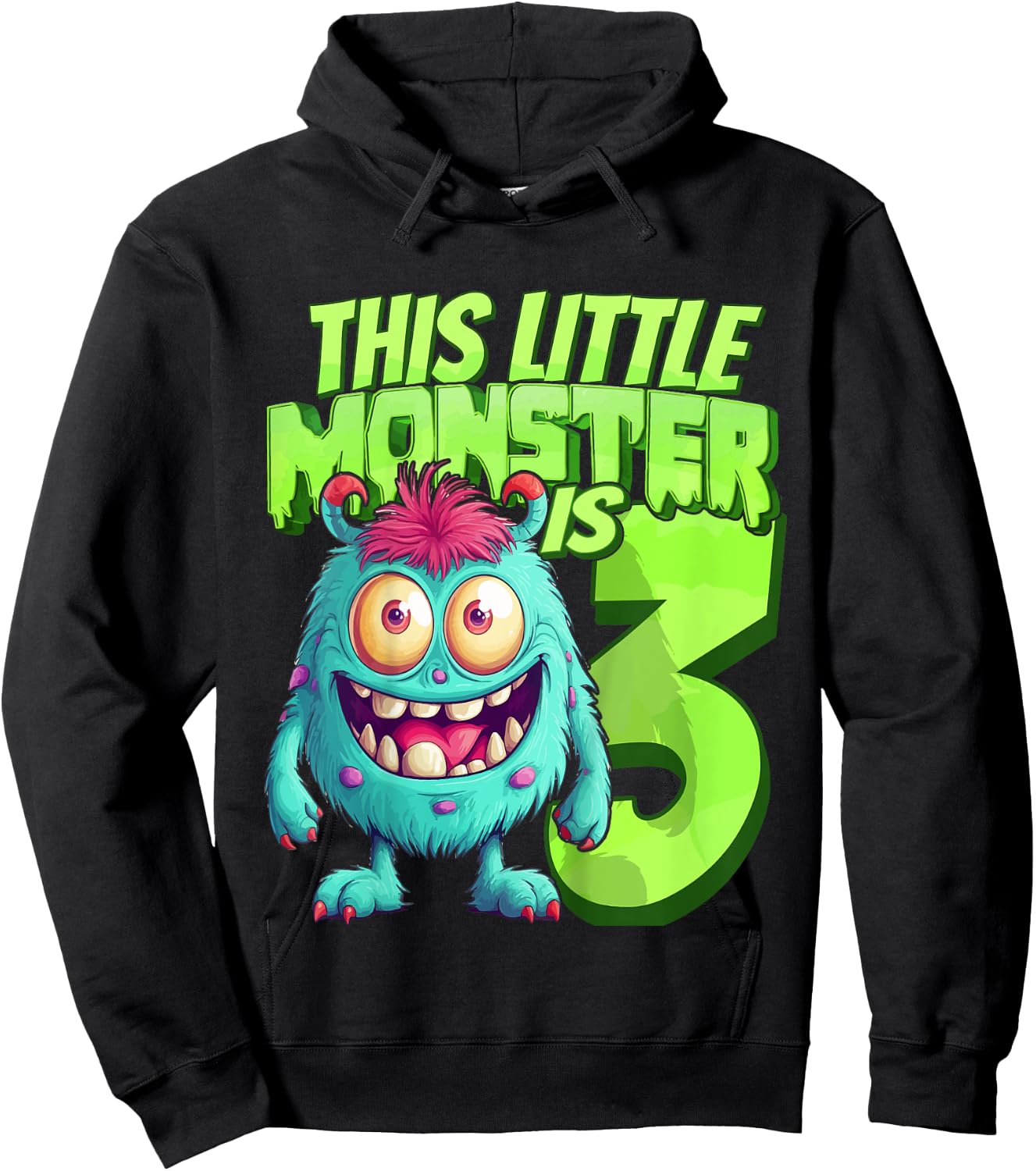 This Little Monster Is 3 - Three Years - 3rd Birthday Hoodie - Hoodie | Black