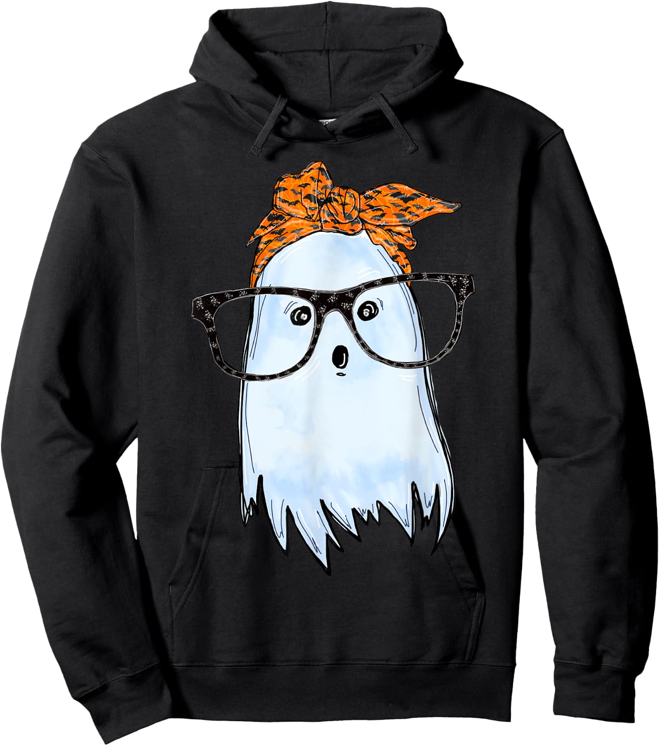 Cute Ghost With Glasses And Bats Bandana Halloween Costume Hoodie - Hoodie | Black