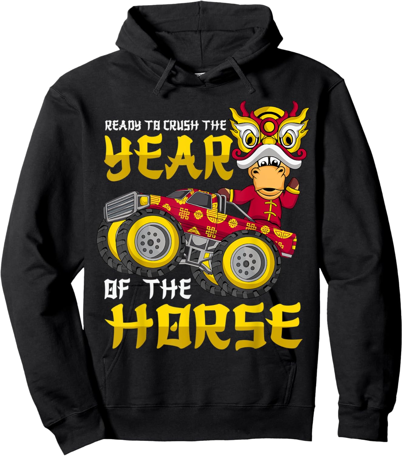 Ready To Crush Chinese Year Horse 2026 Monster Truck Boys Hoodie - Hoodie | Black
