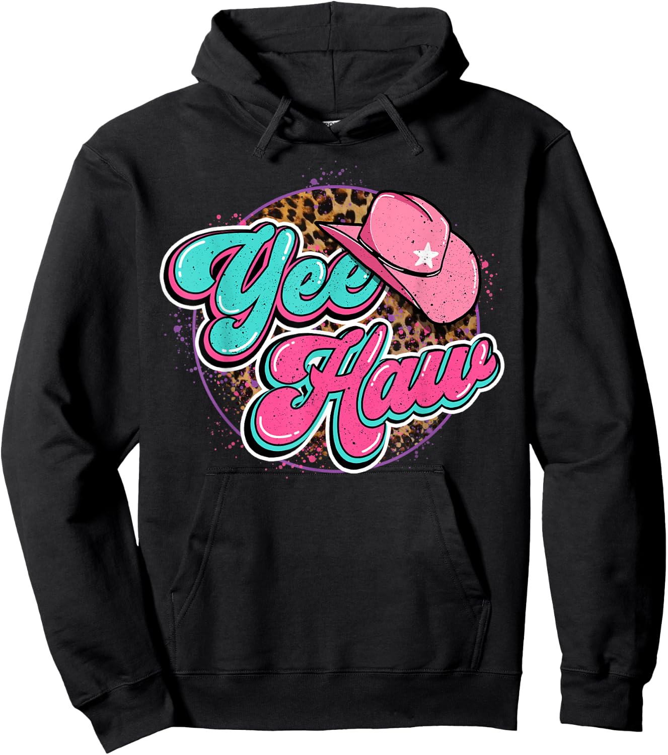 Yeehaw Cowboy Cowgirl Western Country Leopard Rodeo Yee Haw Hoodie - Hoodie | Black
