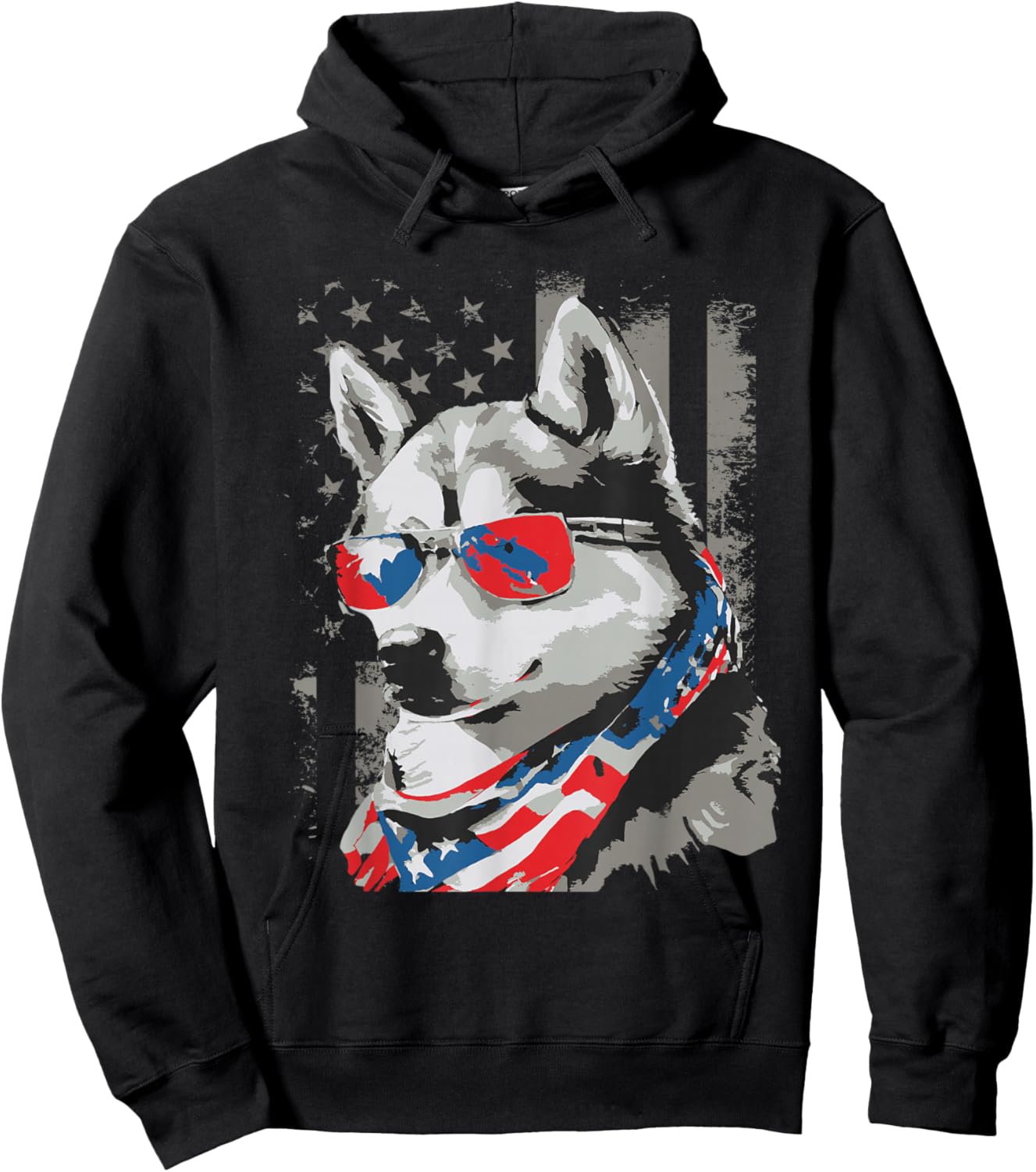 USA American Siberian Husky - Patriotic Animal Dog Lover Hoodie - Hoodie | Black