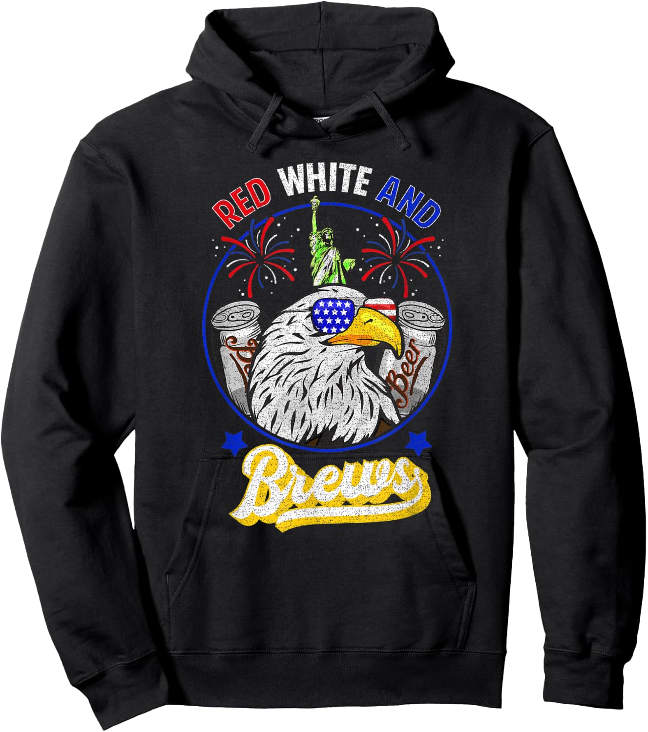 DISTRESSED RED WHITE and BREWS 4th of July Beer Alcohol Hoodie - Hoodie | Black