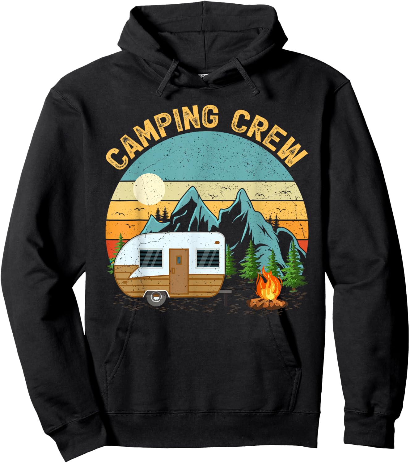 Retro Vintage Camper Camping Crew Hoodie - Hoodie | Black