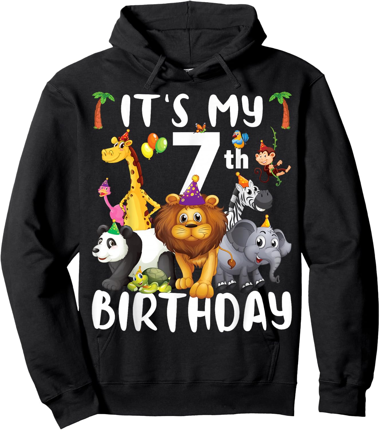 Its My 7th Birthday Zoo Shirt Safari Jungle Animals Lover Hoodie - Hoodie | Black