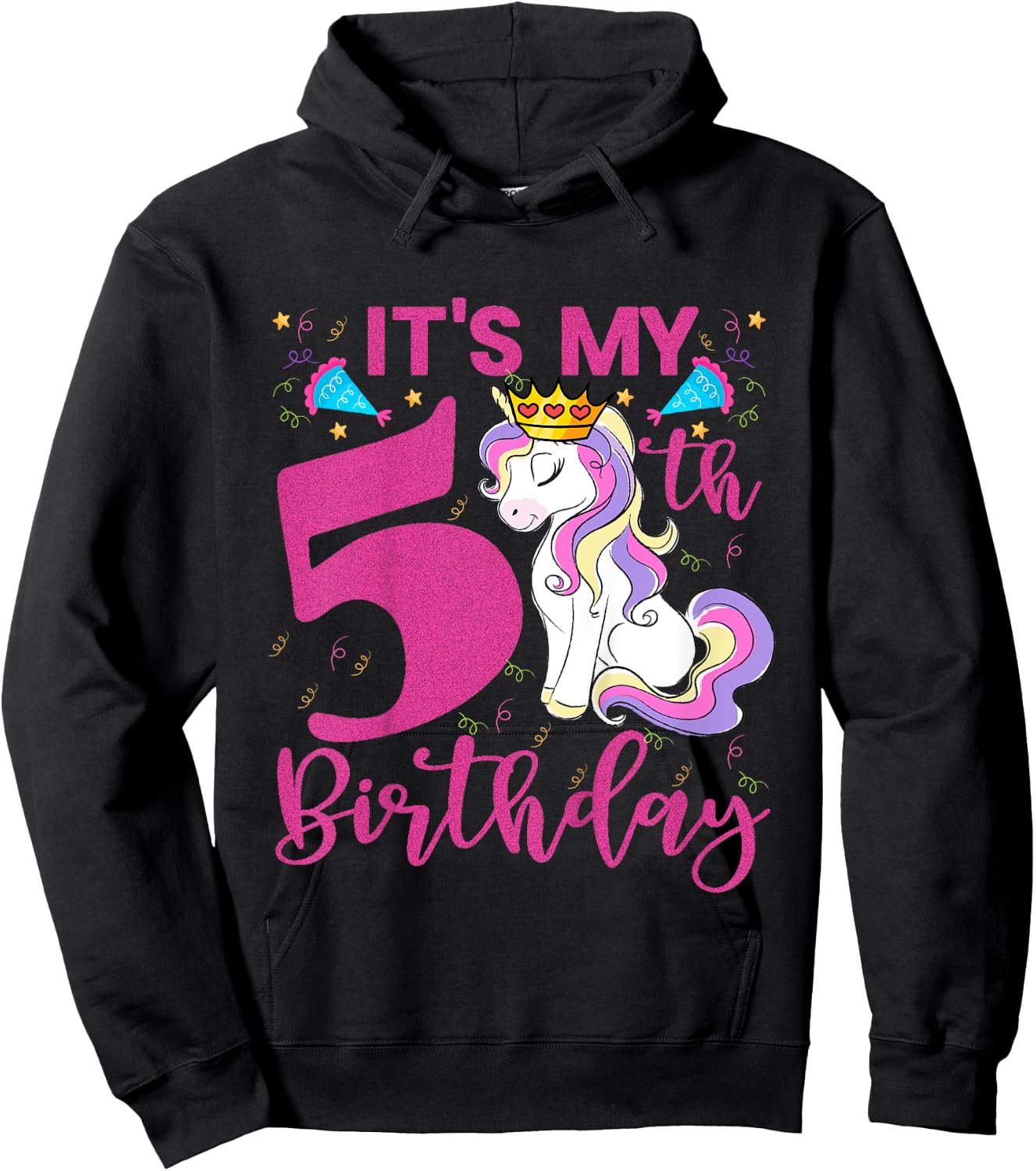 Kids It's My 5th Birthday Unicorn Lover Kid 5 Years Old Birthday Hoodie - Hoodie | Black