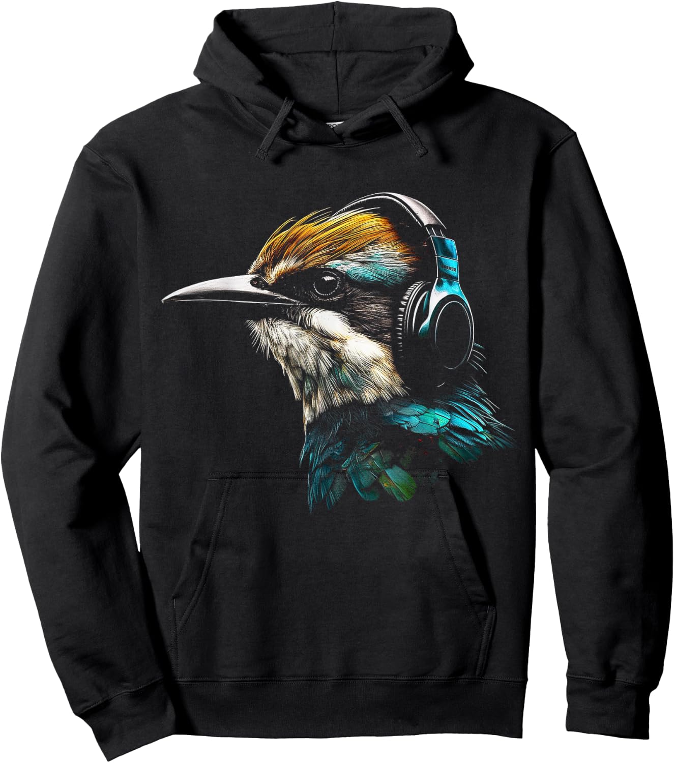 Bird Headphones Artwork | Music Animal Motif Bird Hoodie - Hoodie | Black