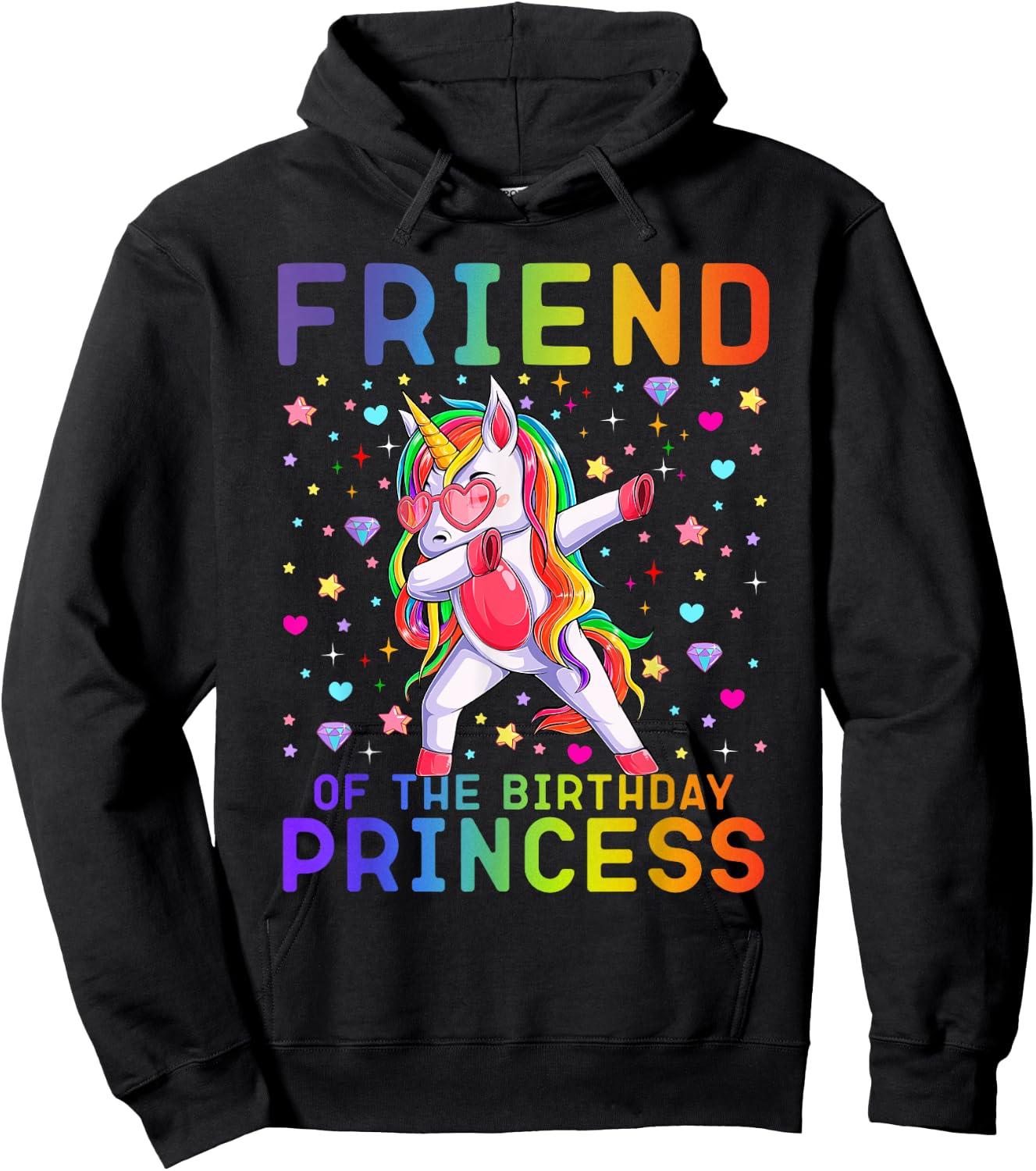 Friend of the Birthday Princess Dabbing Unicorn Rainbow Kids Hoodie - Hoodie | Black